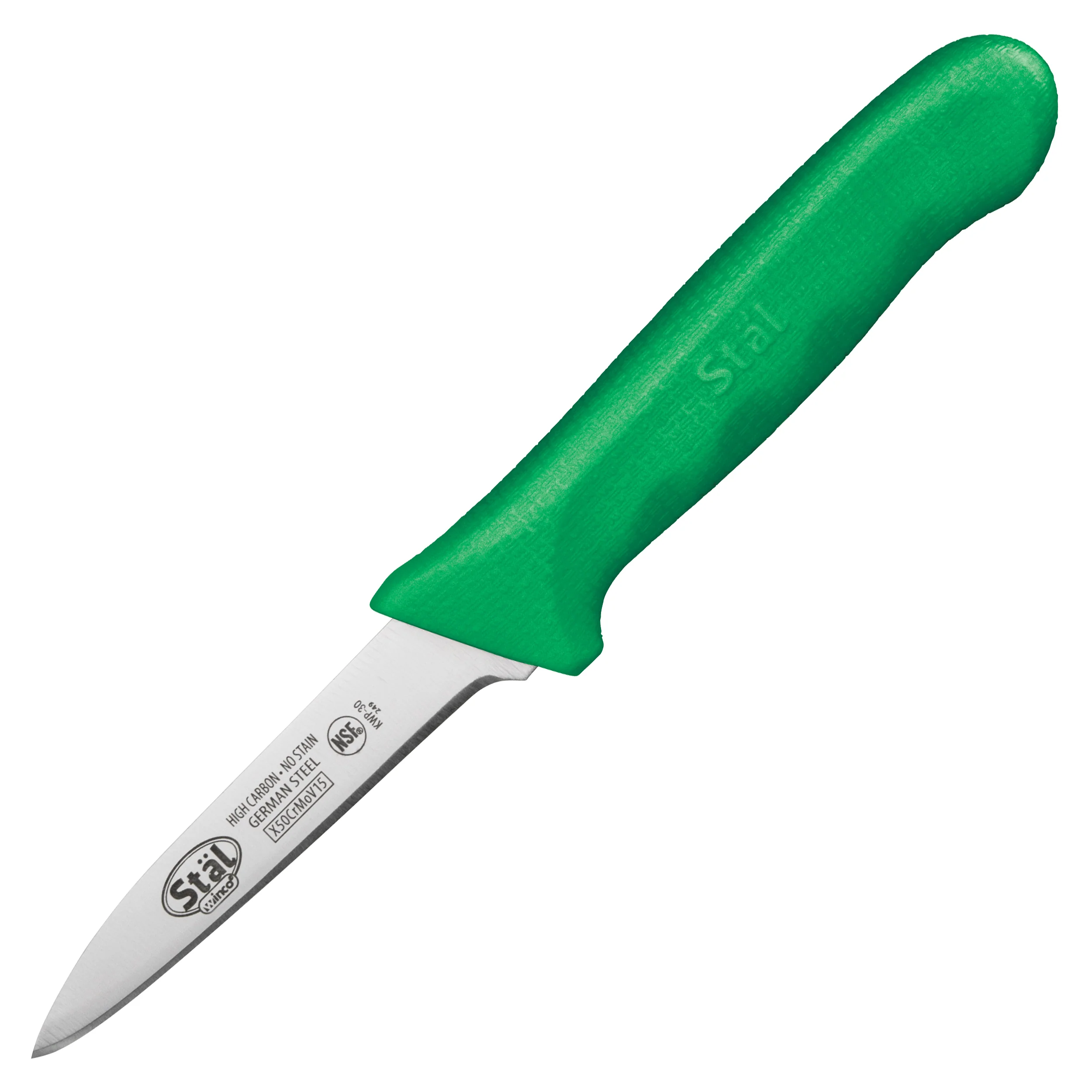 Winco KWP-30G 3-1/4 Inch Blade Green Polypropylene Handle Paring Knife - Image 2