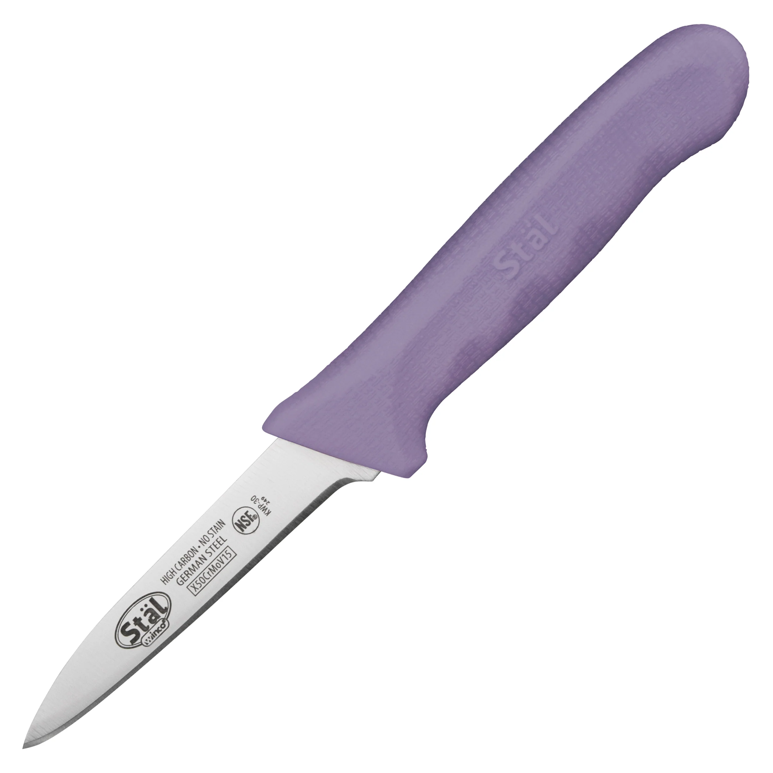 Winco KWP-30P 3-1/4 Inch Blade Paring Knife Polypropylene Handle Purple Allergen Free - Image 2
