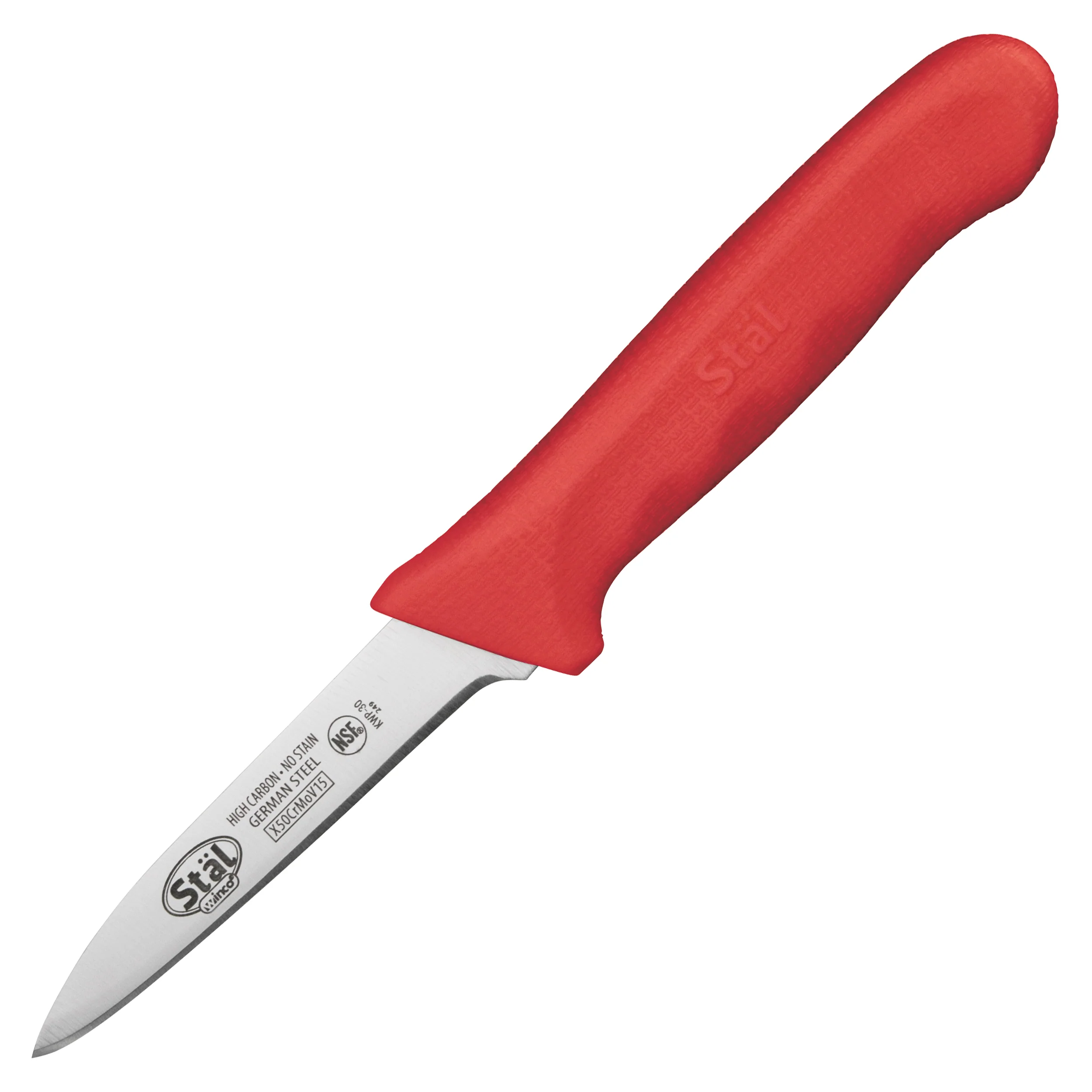 Winco KWP-30R 3-1/4 Inch Blade Polypropylene Handle Red Stamped Paring Knife - Image 2