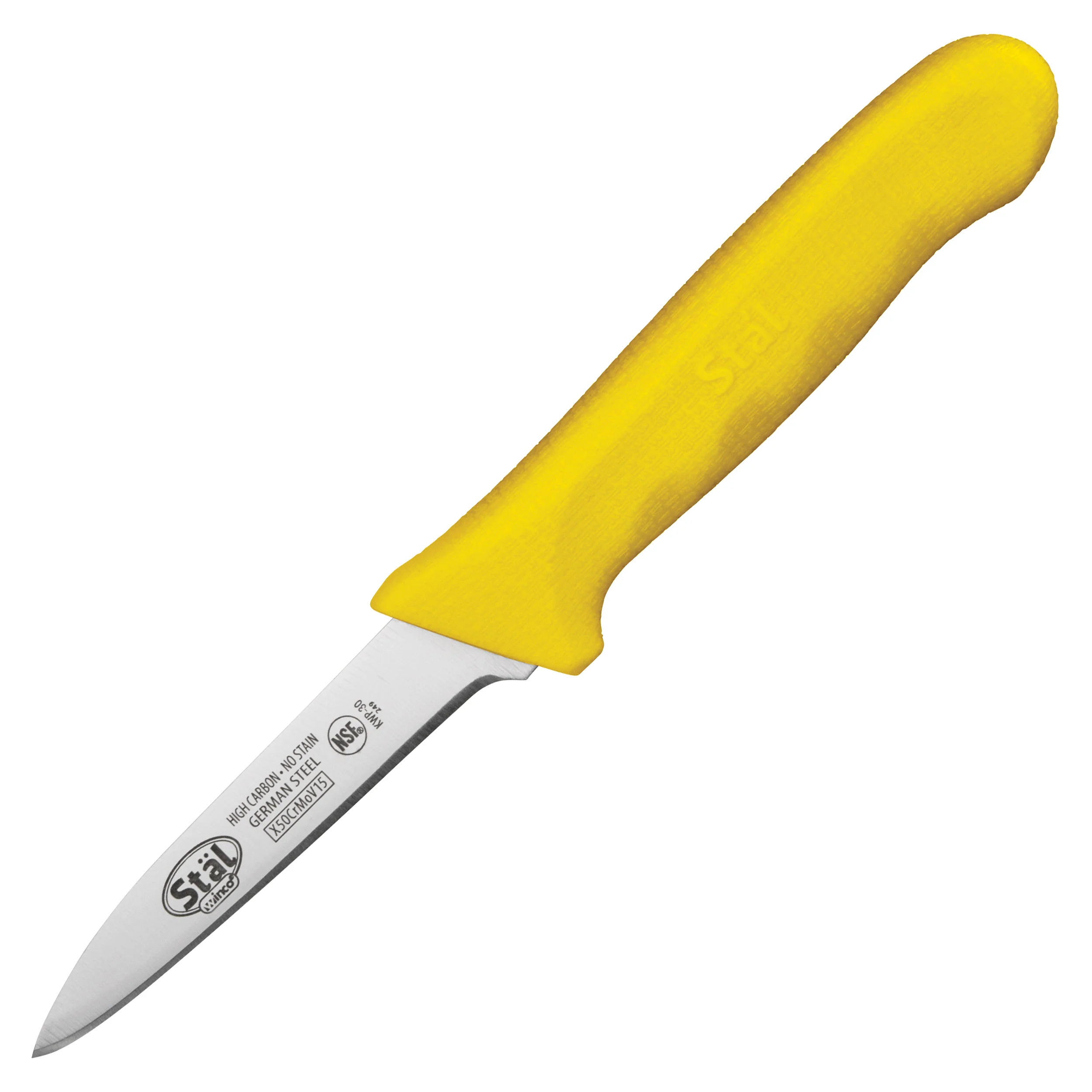 Winco KWP-30Y 3-1/4 Inch Blade Paring Knife with Yellow Polypropylene Handle - Image 2
