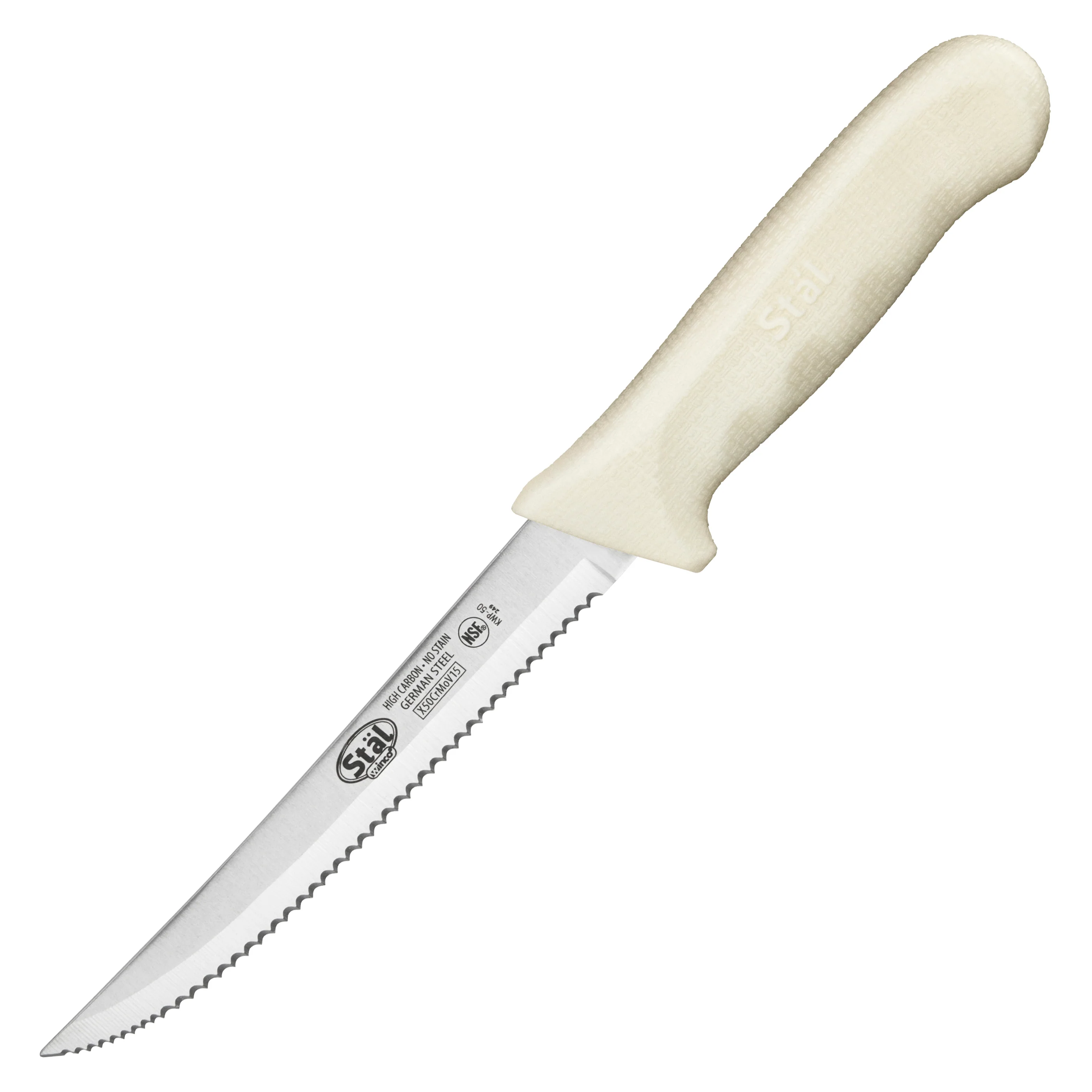 Winco KWP-50 5-1/2 Inch Blade Utility Knife German Steel Polypropylene White Handle - Image 2