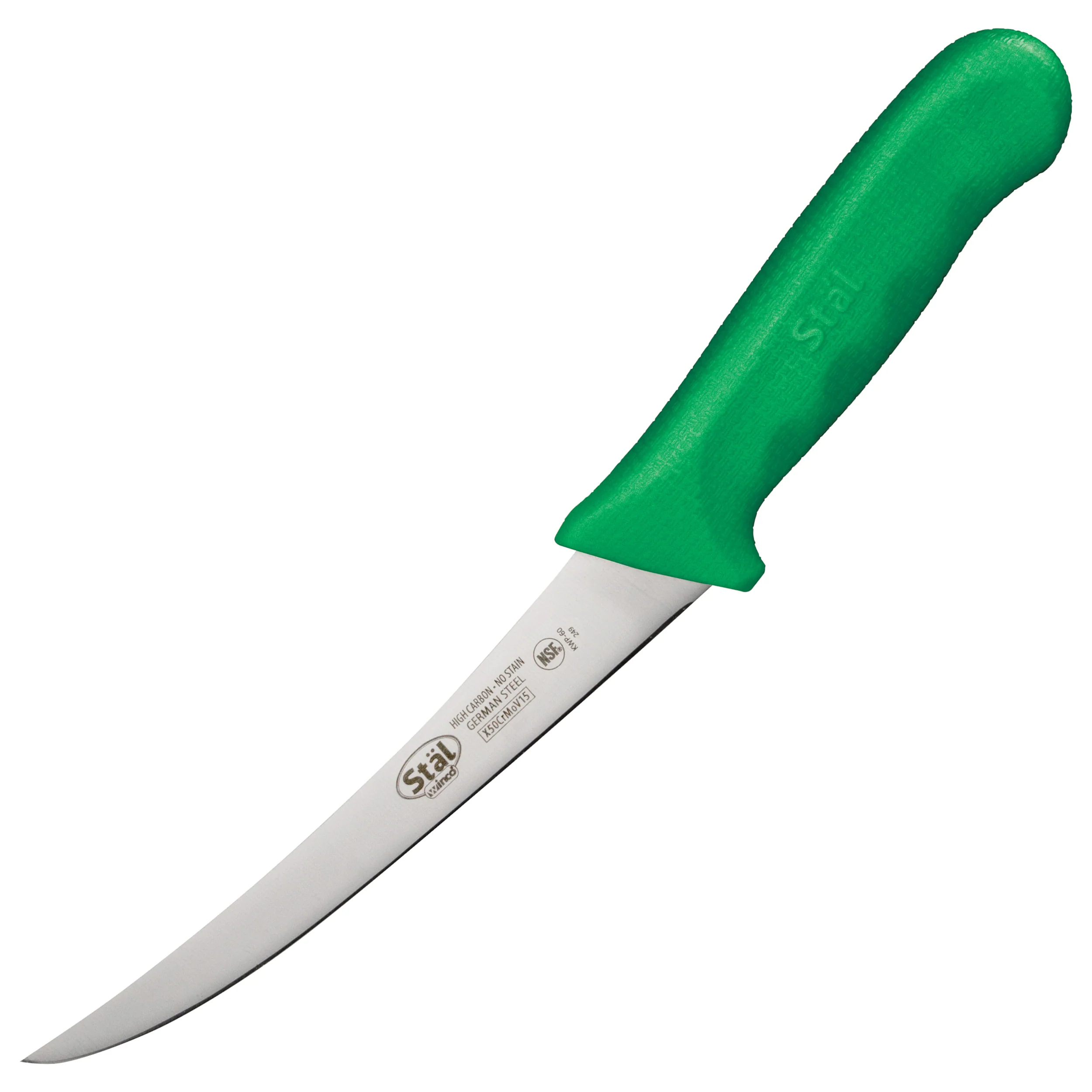 Winco KWP-60G 6 Inch Blade 11-1/4 Inch Boning Knife Curved Flexible Polypropylene Green - Image 2