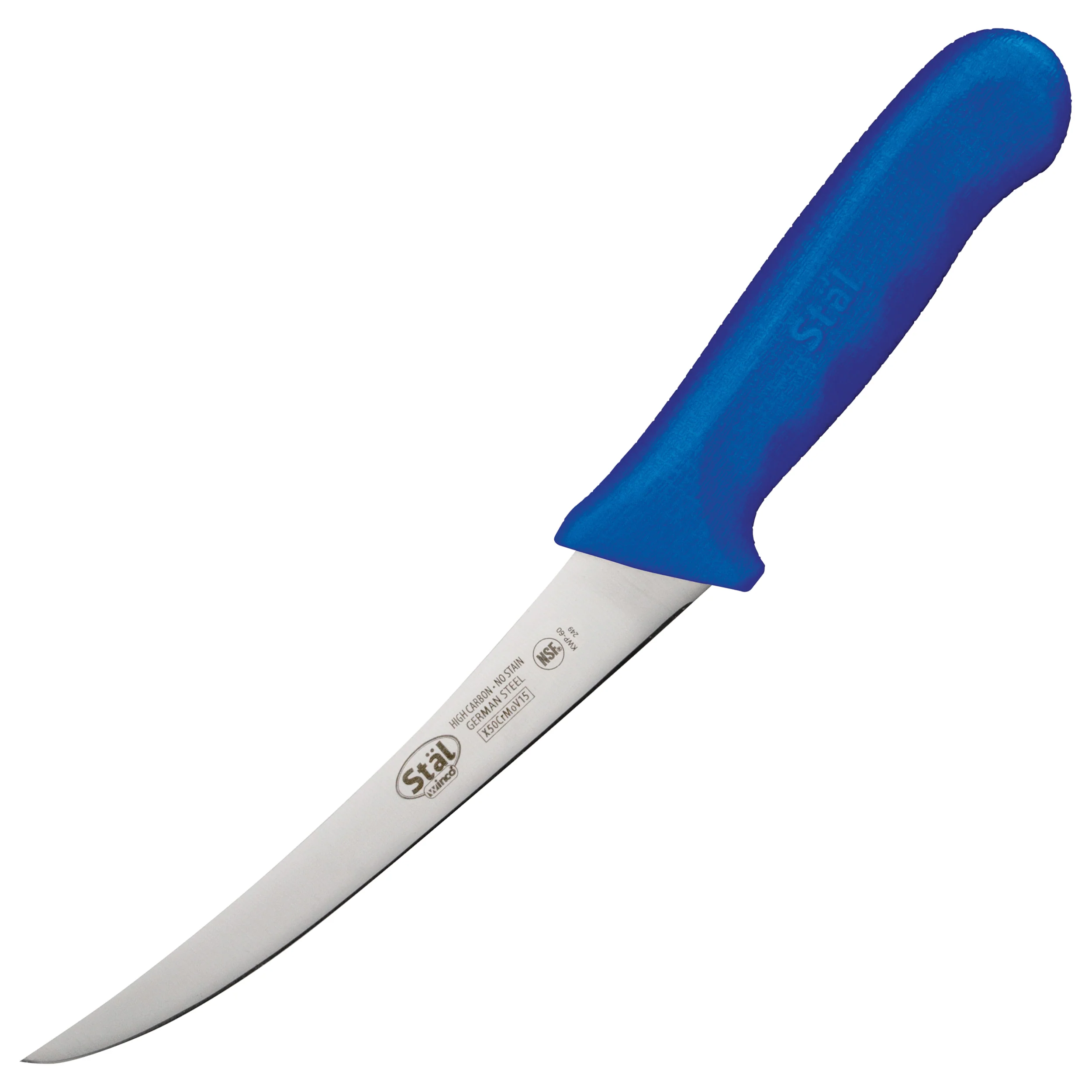 Winco 6" Curved Flexible Boning Knife - Blue Handle - Image 2