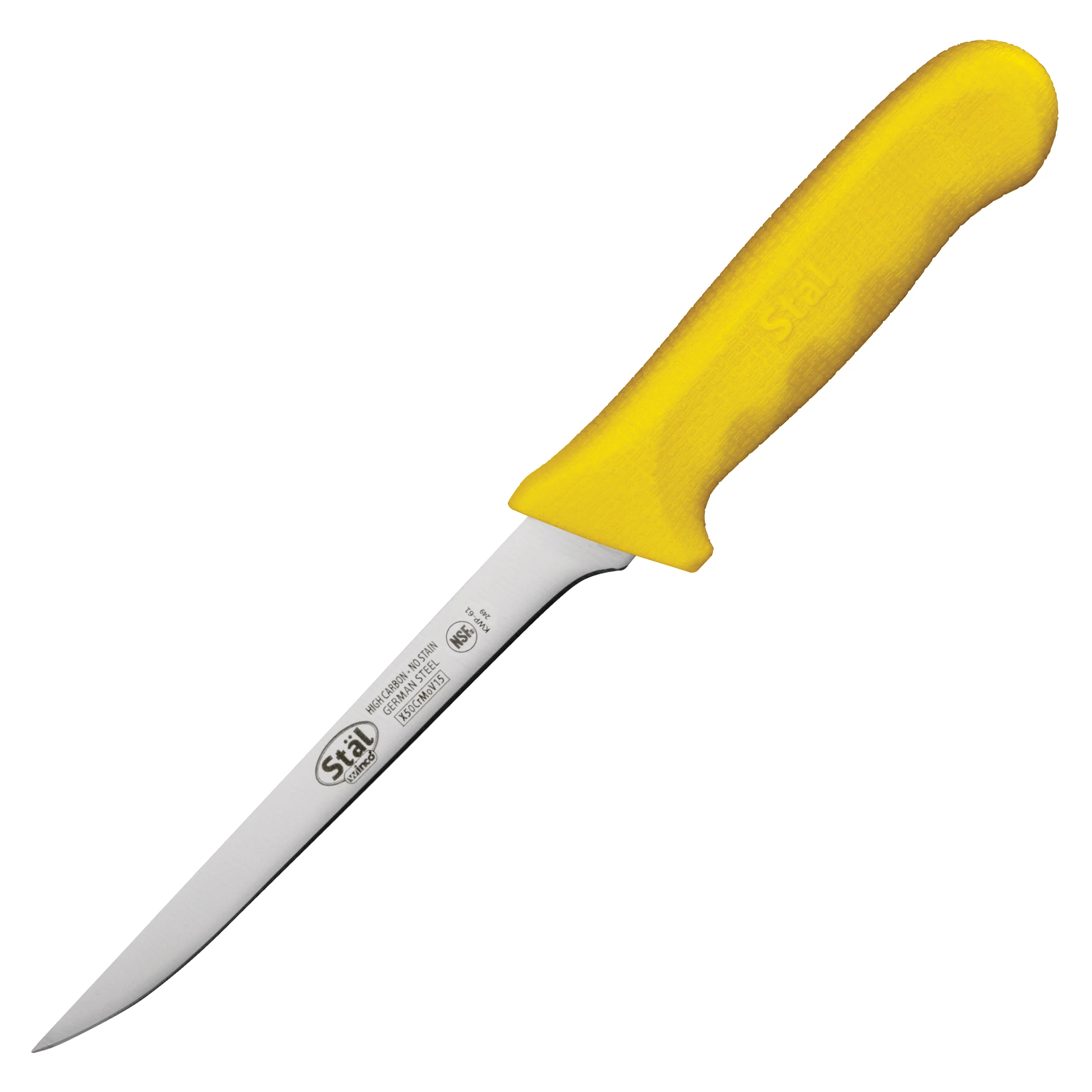 Winco 6" Professional Boning Knife - High-Carbon Steel Yellow Handle - Image 2