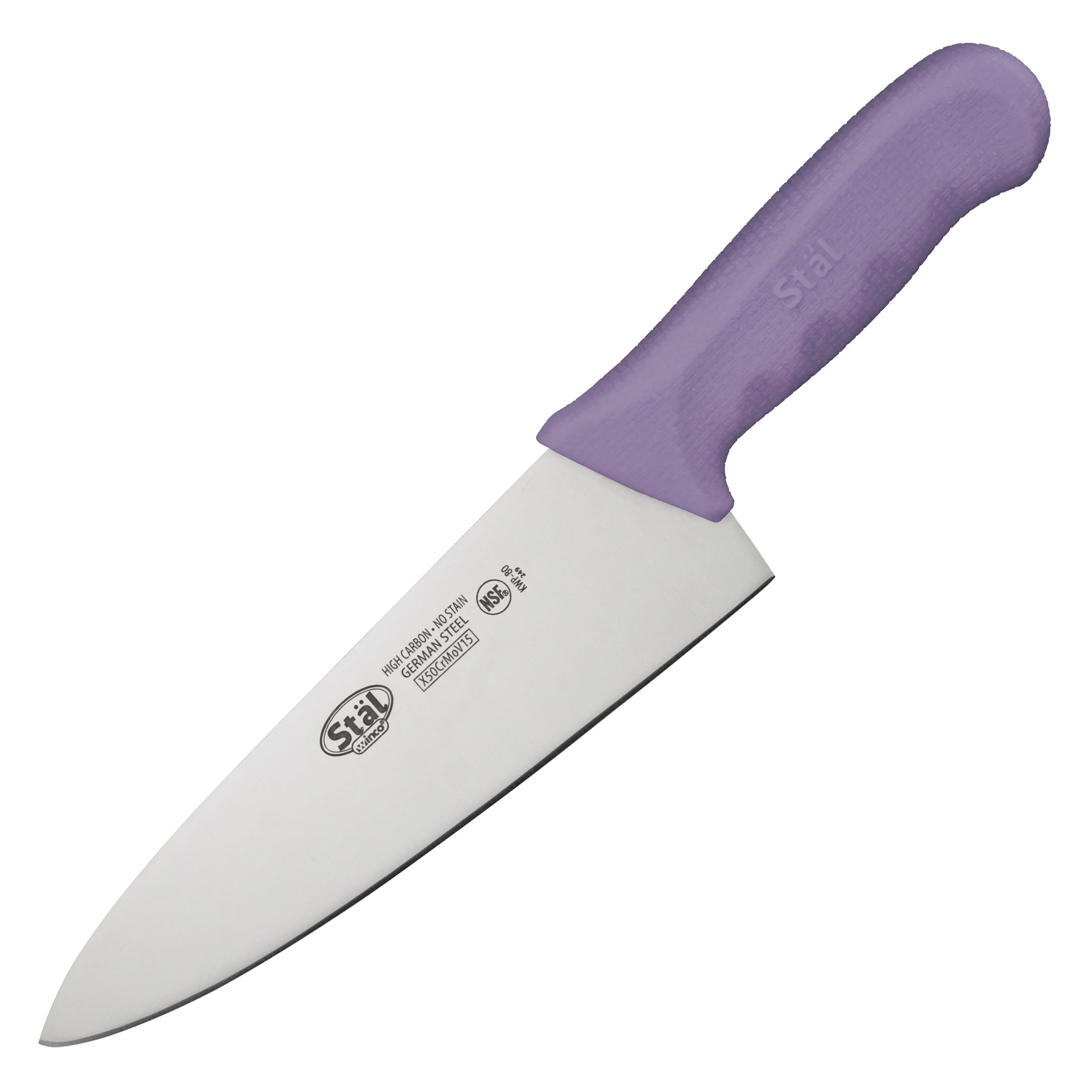 Winco KWP-80P 8 Inch Blade Plastic Handle Purple Allergen Free Chef Knife - Image 2