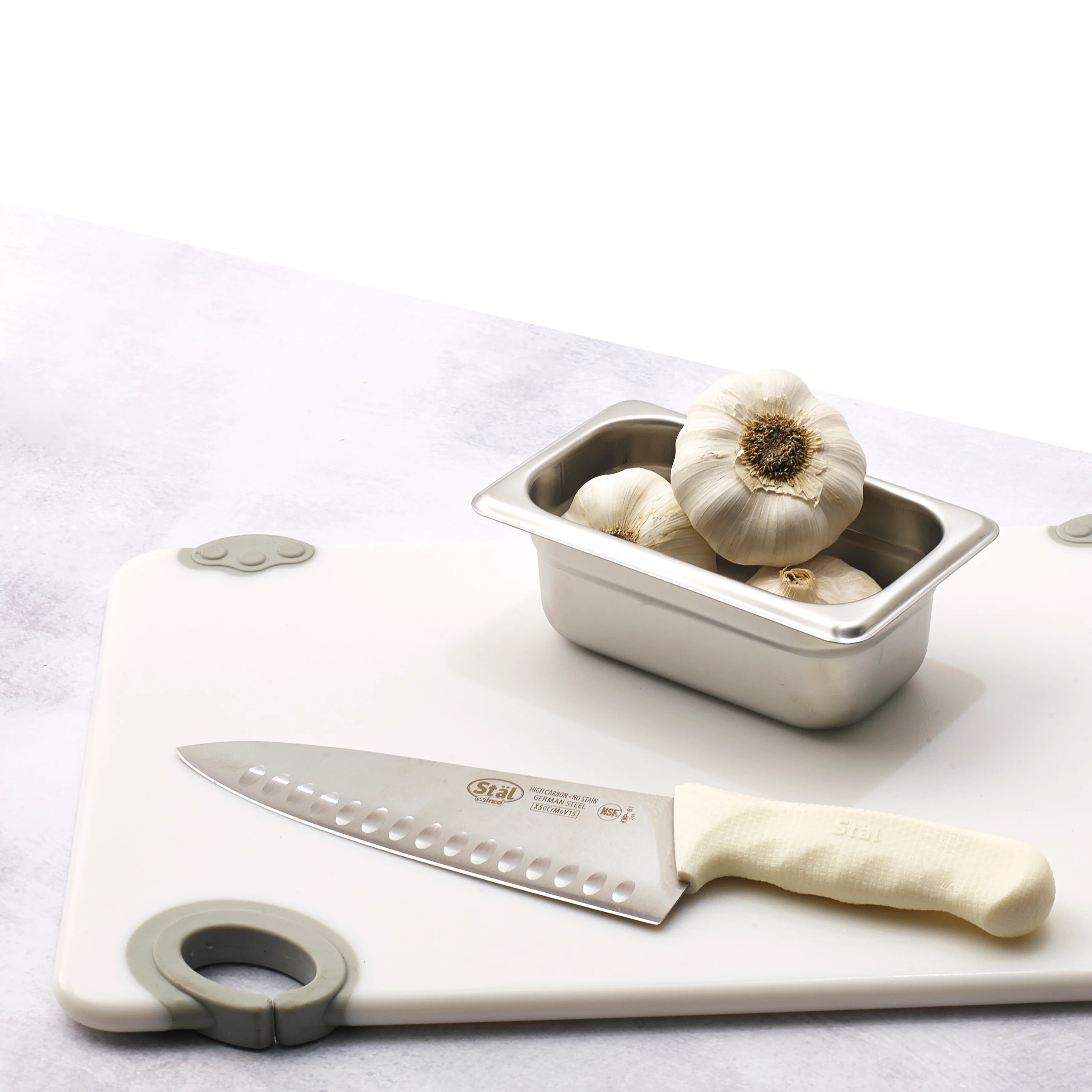 Winco KWP-81 8 Inch Blade Hollow Ground Edge Chef Knife Polypropylene White - Image 2