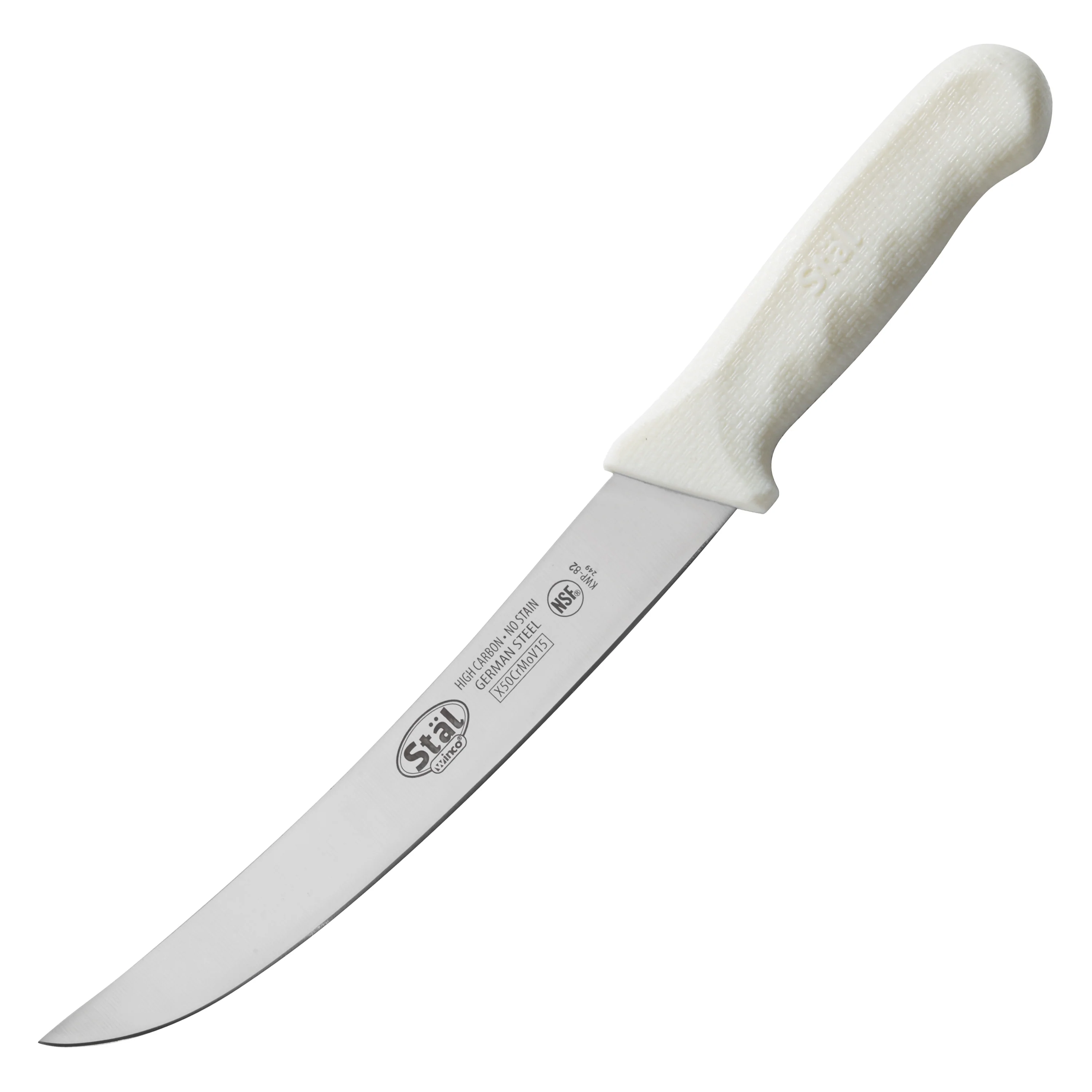 Winco KWP-82 8 Inch Blade White Handle Breaking Knife High Carbon Steel - Image 2