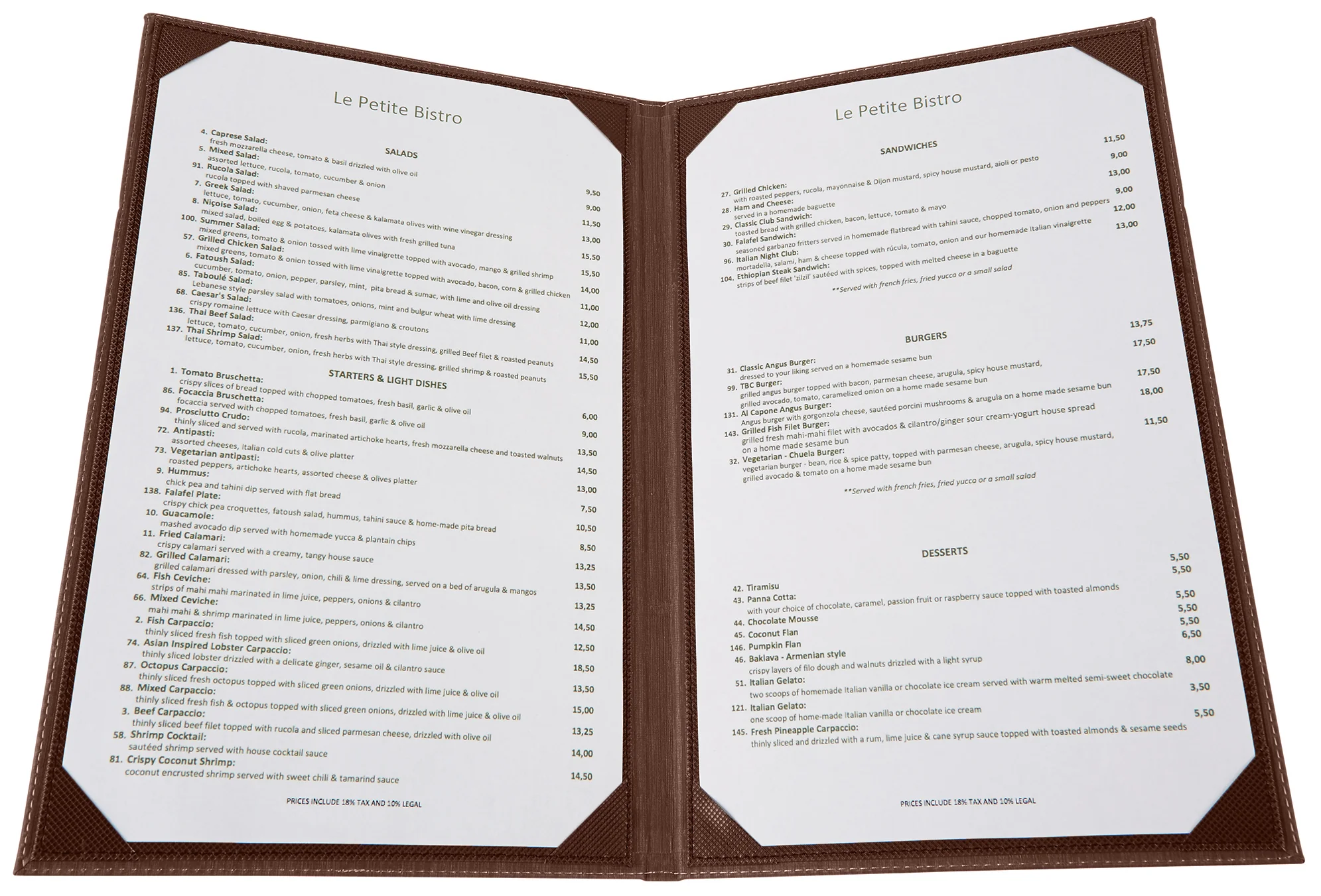 Winco LMD-811BN 9 Inch Leather-like Double Fold Menu Cover Brown - Image 5