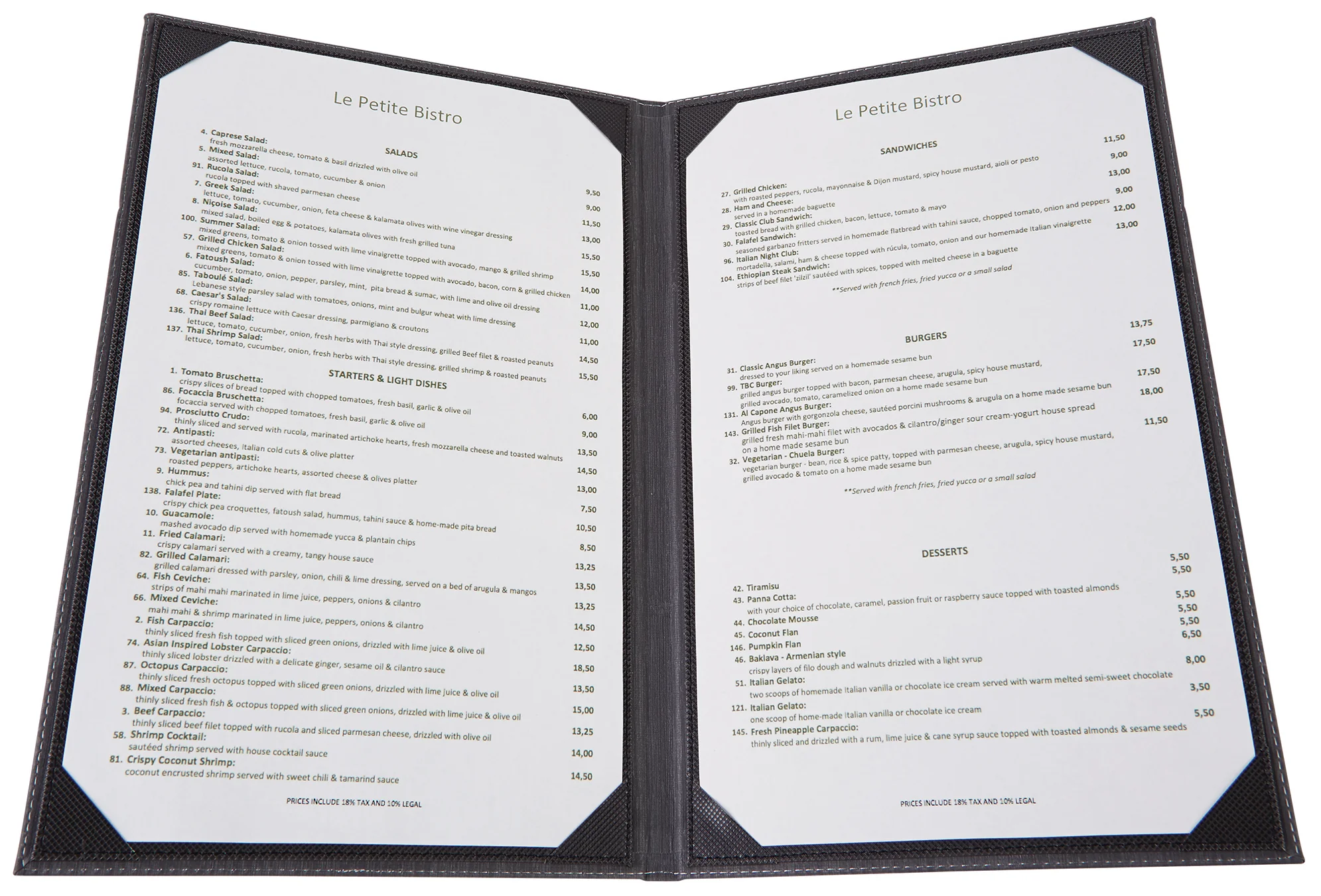 Winco LMD-814BK Legal Size Menu Cover Double Fold Leather-like Black - Image 2