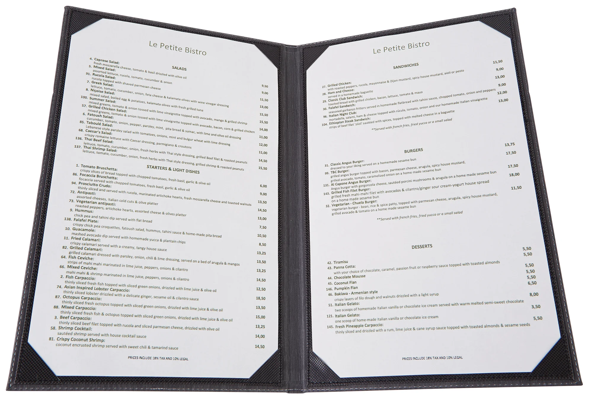 Winco LMD-814GY Legal Size Menu Cover Double Fold Leather-like Gray - Image 3