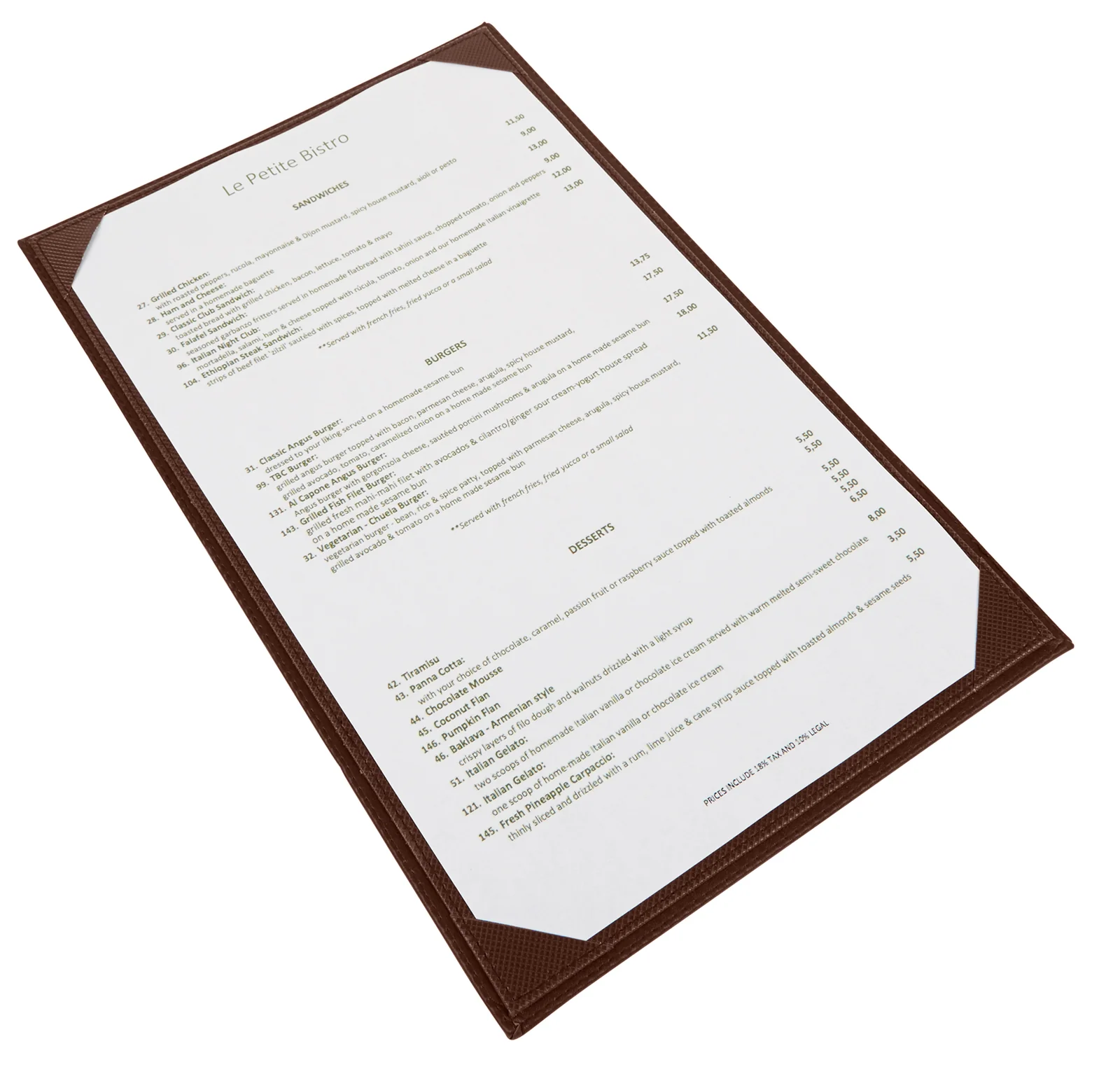 Winco LMS-811BN 8-1/2 Inch x 11 Inch Menu Cover Single Leather-like Brown - Image 4