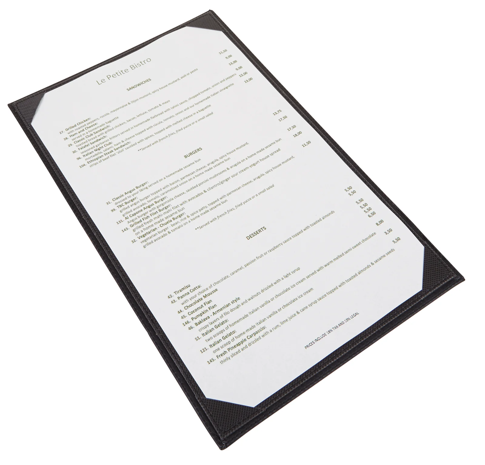 Winco LMS-814BK Legal Size Menu Cover Single Leather-like Black - Image 2