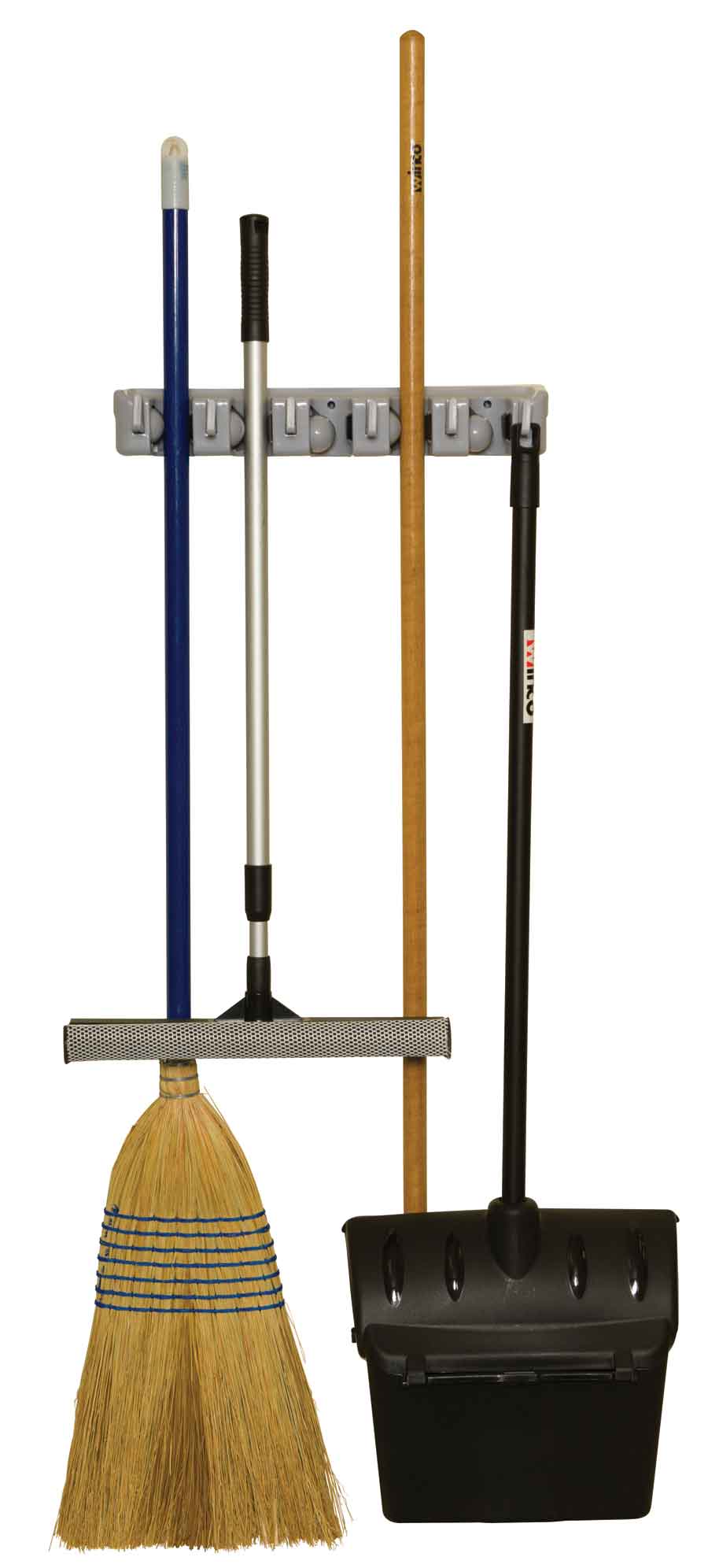 Winco MHH-5 16 Inch Mop Broom Rack 5 Tool Spaces ABS Plastic with Fold Away Hooks - Image 3