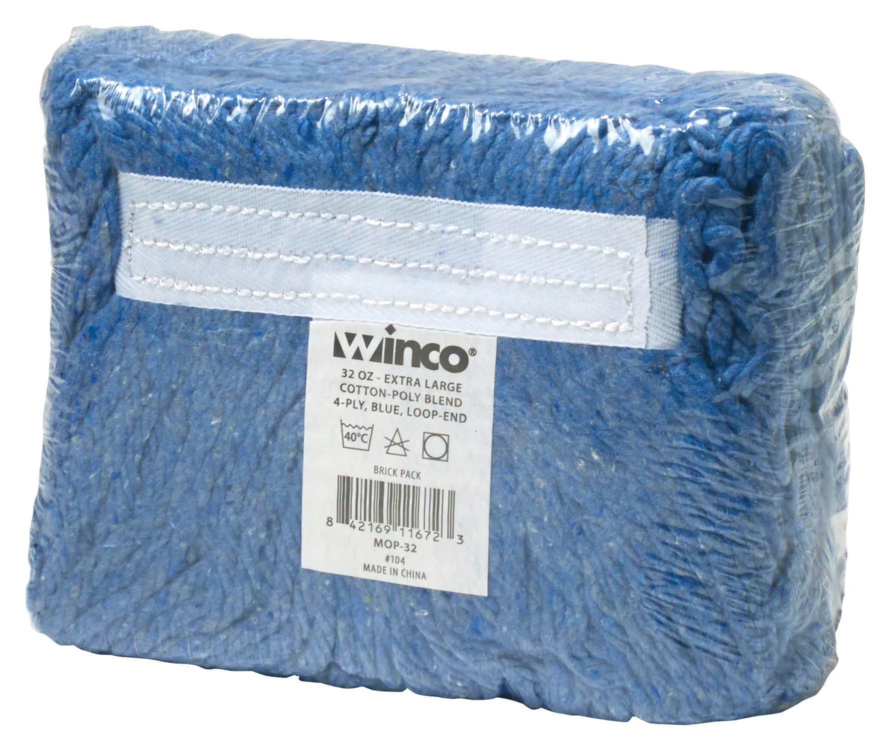 Winco MOP-32 32 Oz Loop End Wet Mop Head Blue Cotton Polyester - Image 4