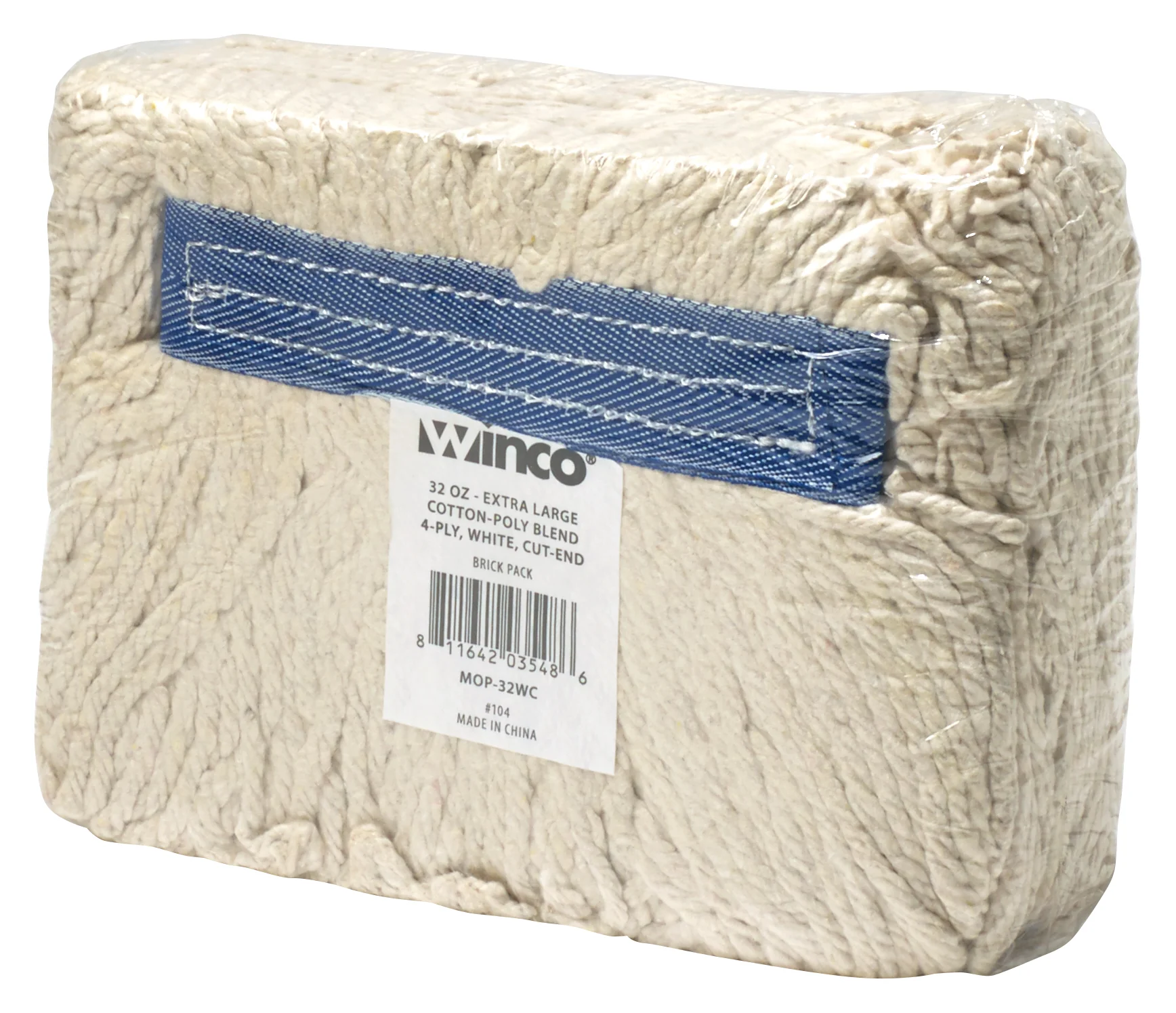 Winco MOP-32WC 32 Oz. Wet Mop Head Cut End 4-Ply Poly Cotton Blend White - Image 4