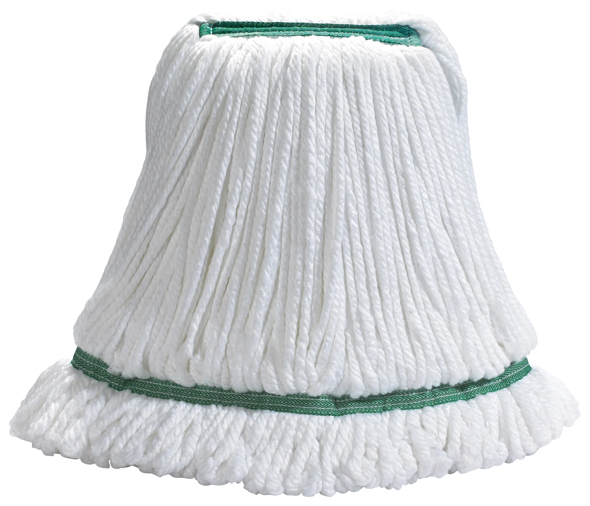 Winco MOPM-L 17 Oz. Large Wet Mop Head Microfiber Loop End White with Green Bands - Image 3