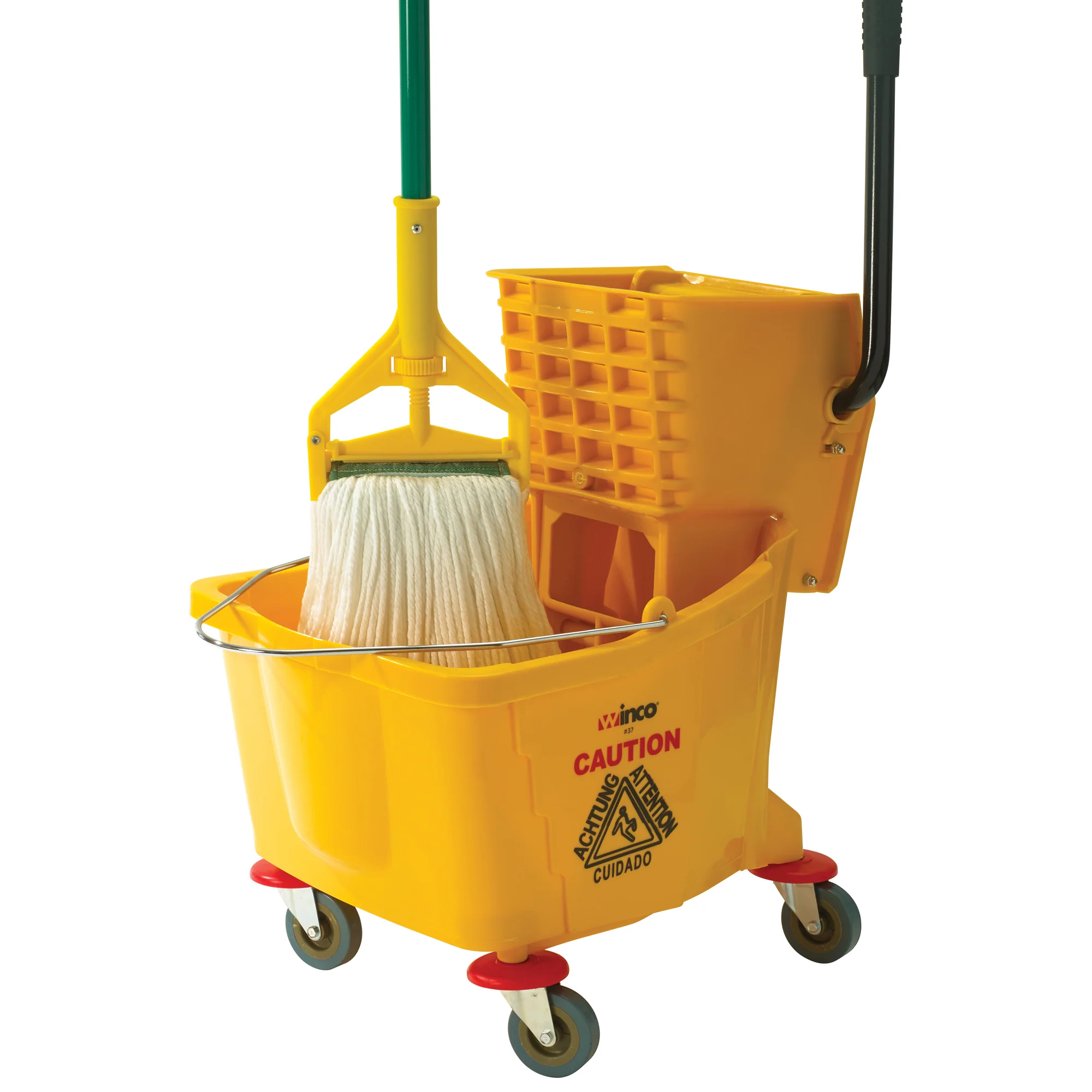 Winco MOPM-M 14 Oz Medium Wet Mop Head Microfiber Loop End White with Green Bands - Image 3