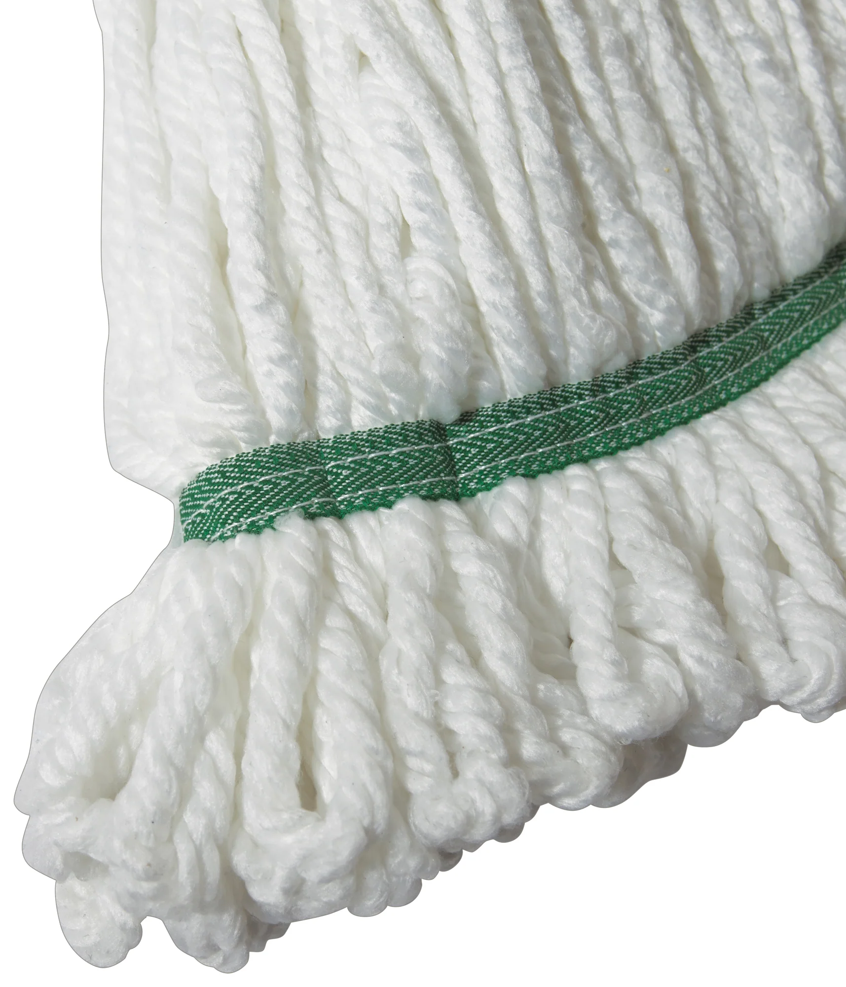 Winco MOPM-M 14 Oz Medium Wet Mop Head Microfiber Loop End White with Green Bands - Image 4