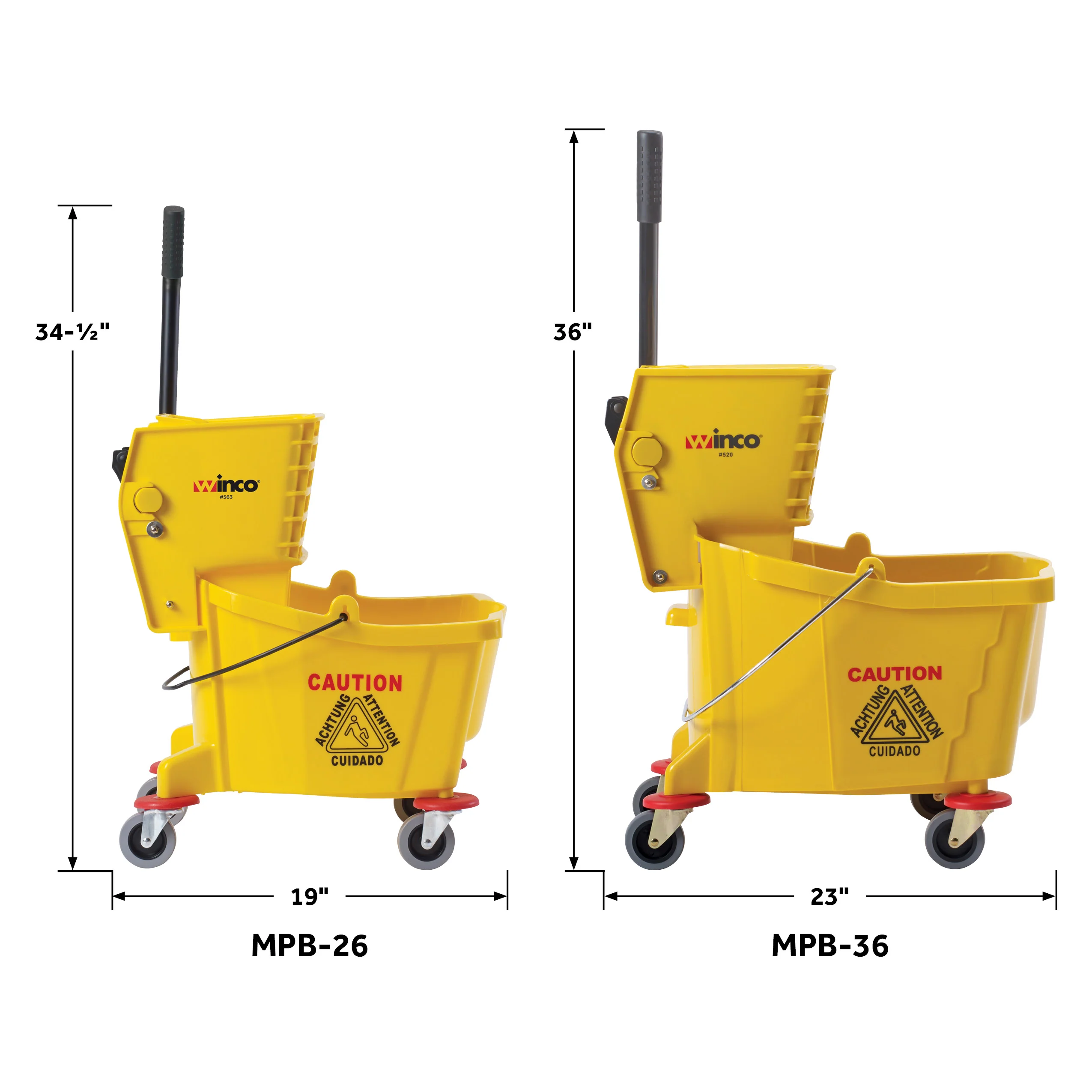 Winco MPB-26 26 Qt Mop Bucket with Side Press Wringer Yellow Polypropylene - Image 5