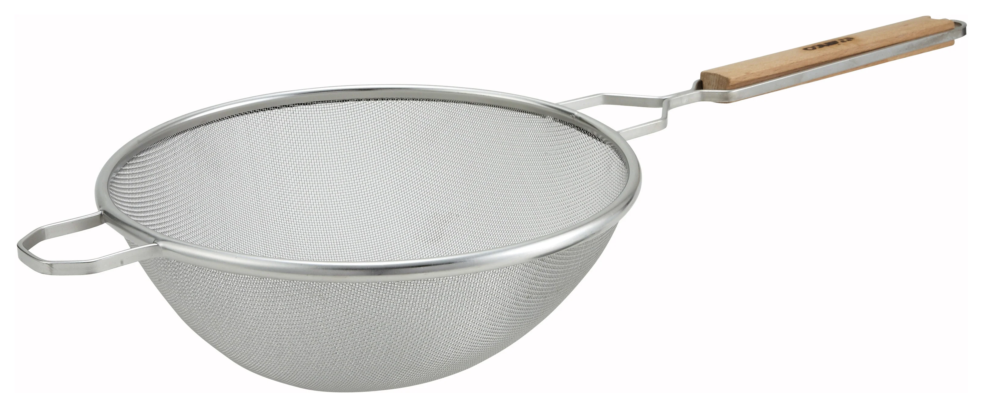 Winco MS2K-10S 10-1/2 Inch Diameter Single Fine Mesh Strainer with Wooden Handle Stainless Steel - Image 2