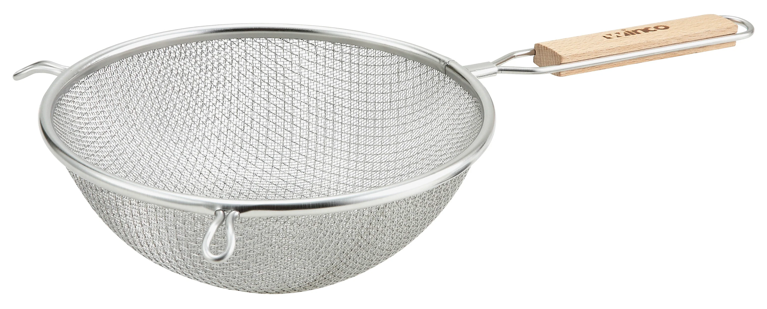 Winco MS3A-8D 8 Inch Bowl Diameter Double Mesh Strainer with Wooden Handle Stainless Steel - Image 2