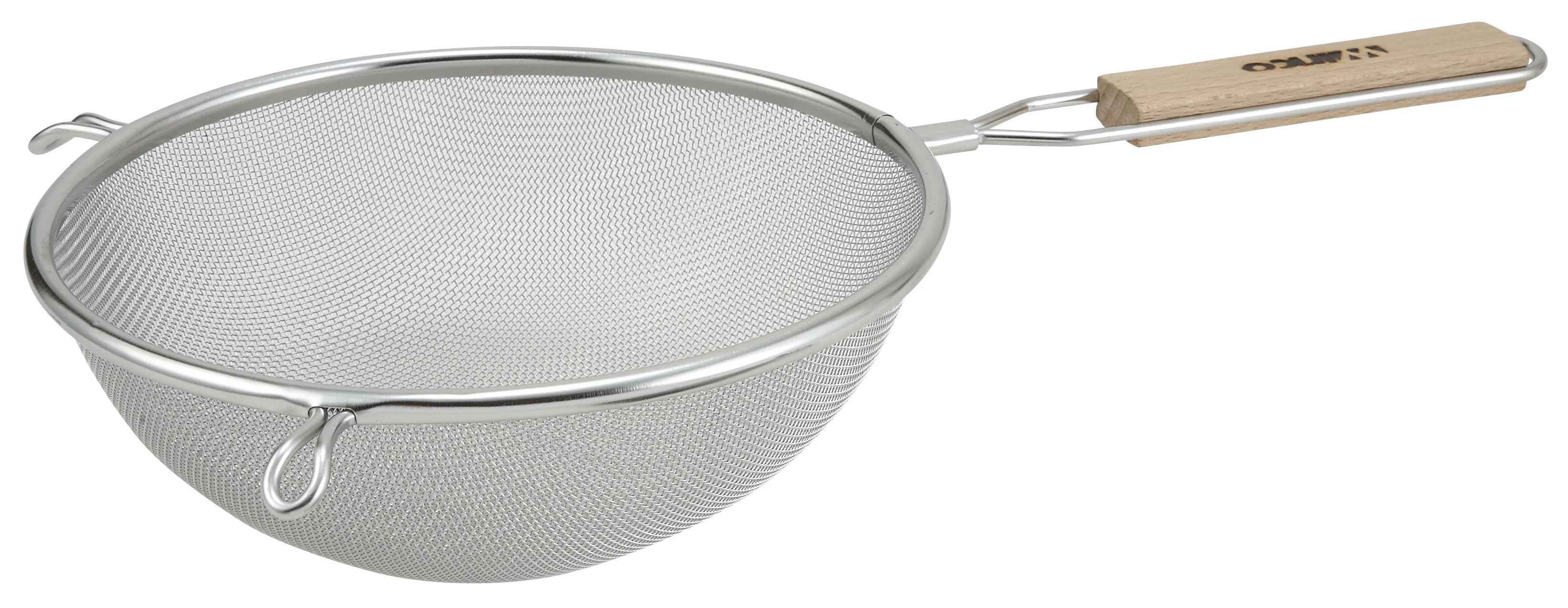 Winco MS3A-8S 8 Inch Diameter Mesh Strainer with Flat Wooden Handle Stainless Steel - Image 2