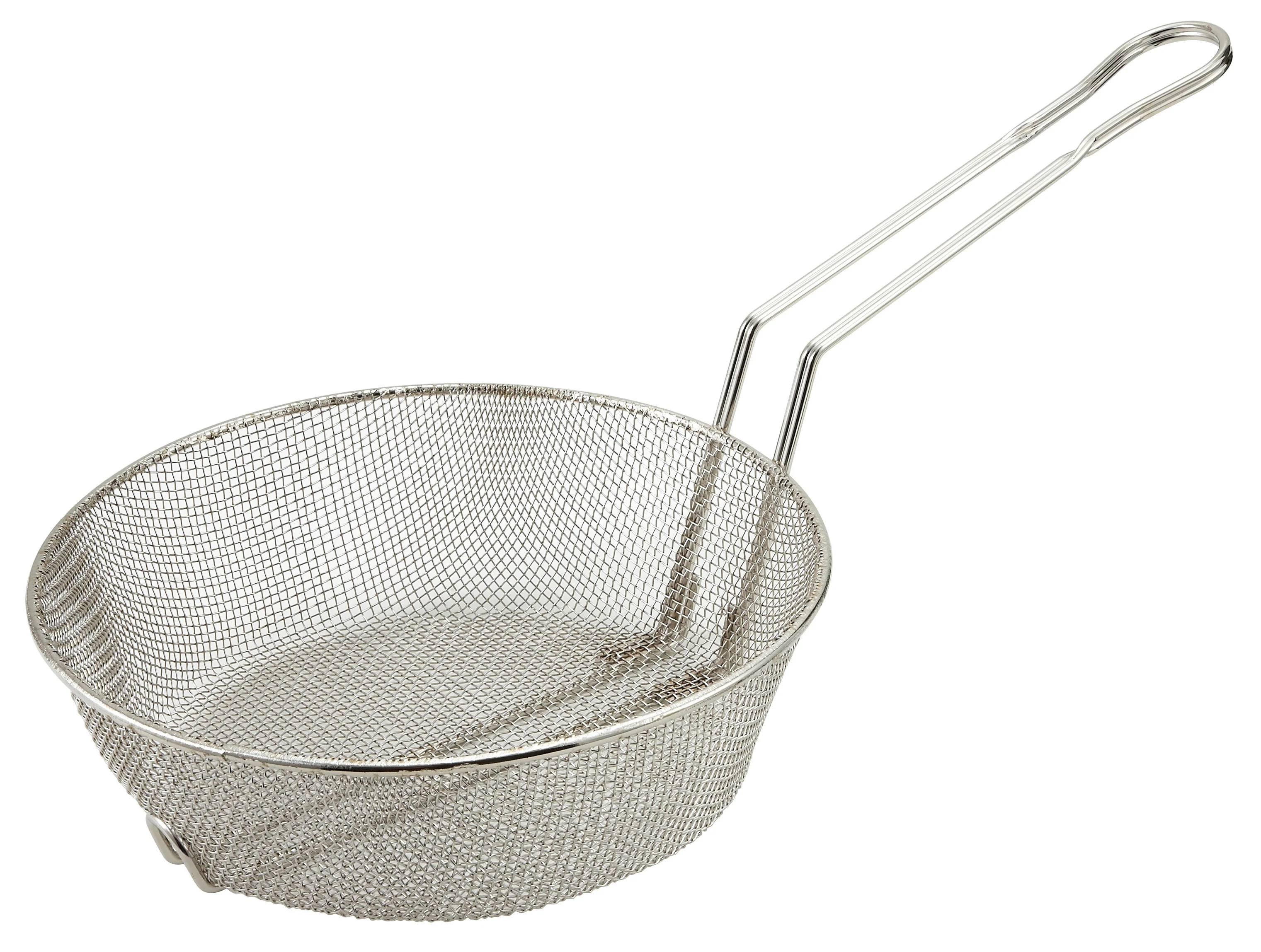 Winco MSB-10F 10 Inch Round Culinary Basket Fine Mesh Nickel Plated Steel and Durable - Image 2