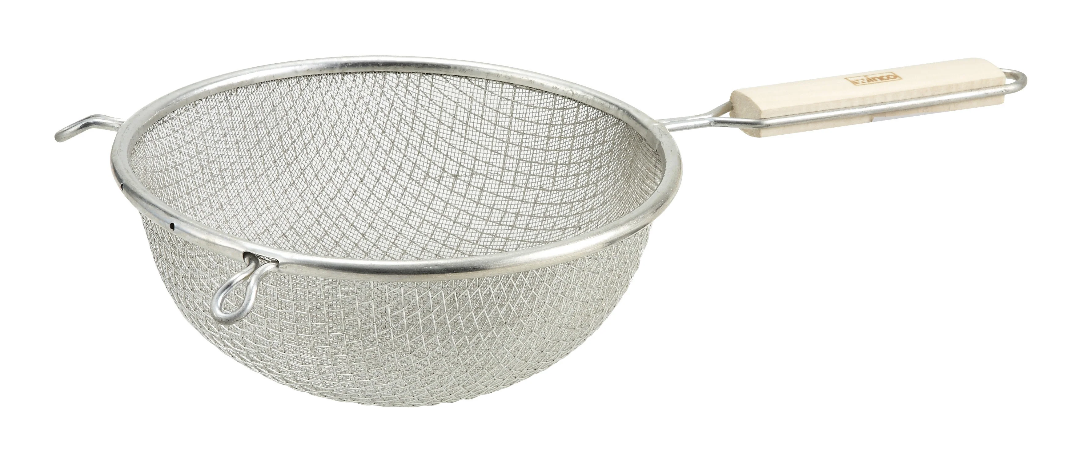 Winco MSTF-6D 6-1/4 Inch Diameter Double Tinned Mesh Strainer Wood Handle - Image 2