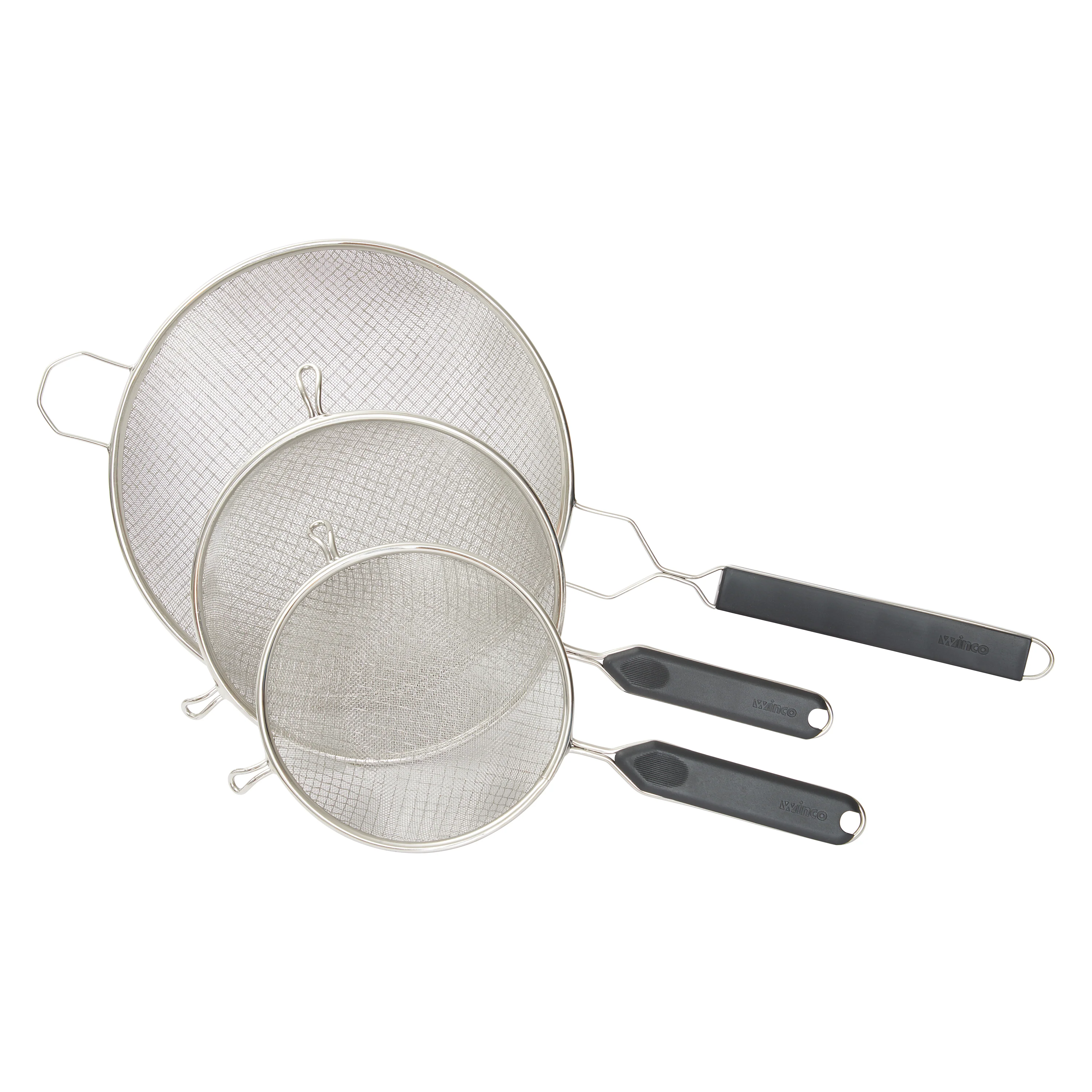 Winco MSTP-6DM 12.75 Inch Double Medium Mesh Mesh Strainer Stainless Steel Plastic Handle - Image 2