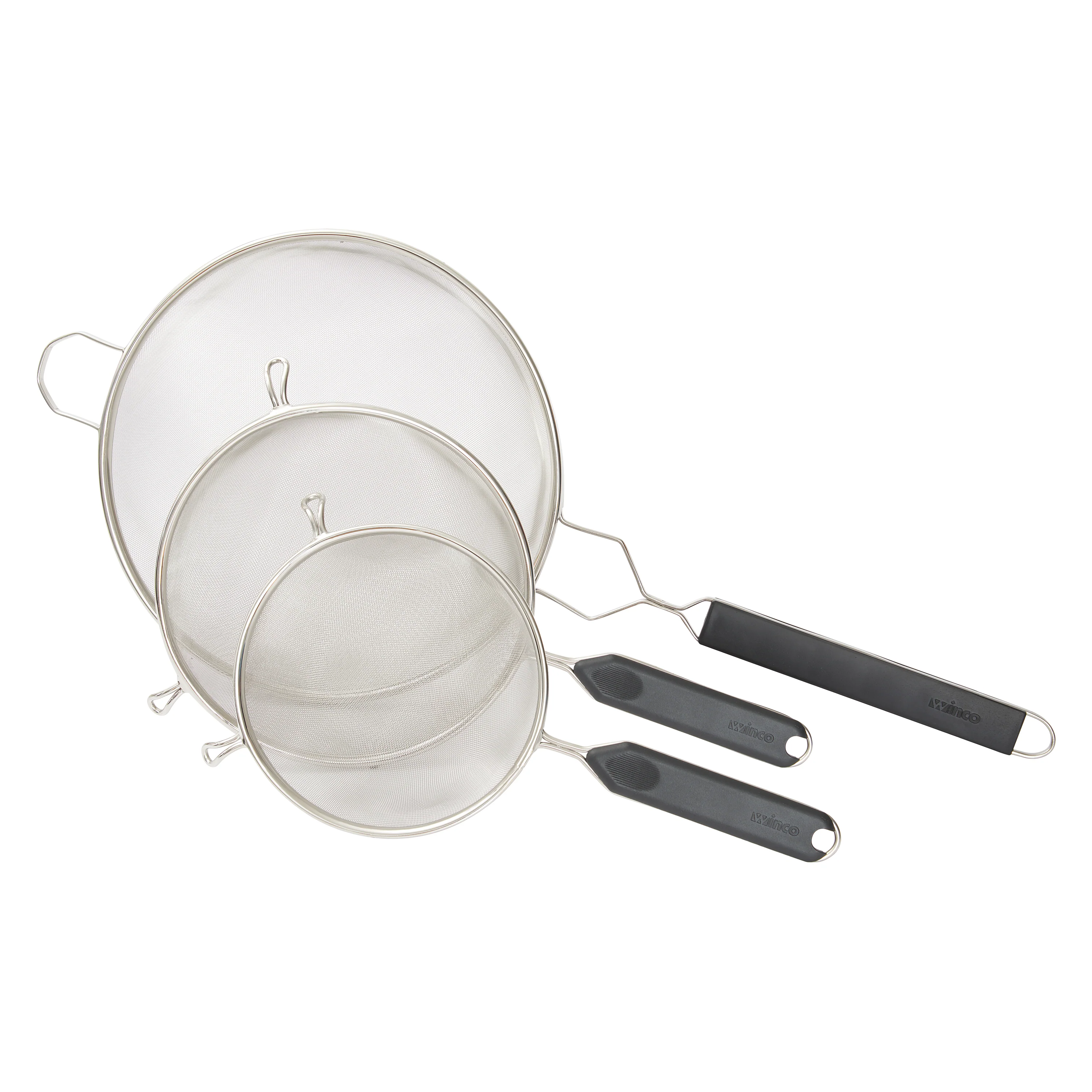 Winco MSTP-8SF 14 Inch Stainless Steel Fine Mesh Strainer with Plastic Handle - Image 2