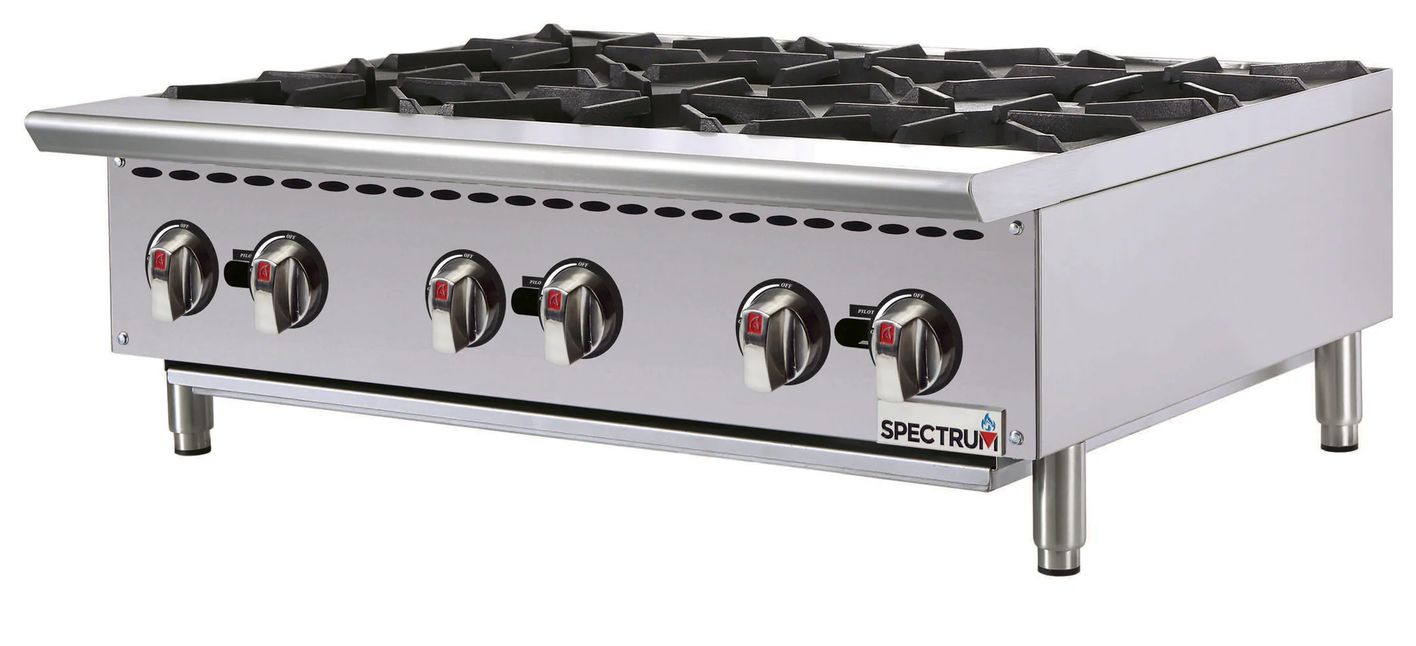 Winco NGHP-6 36 Inch Hotplate Gas Countertop with 6 Burners 150000 BTU