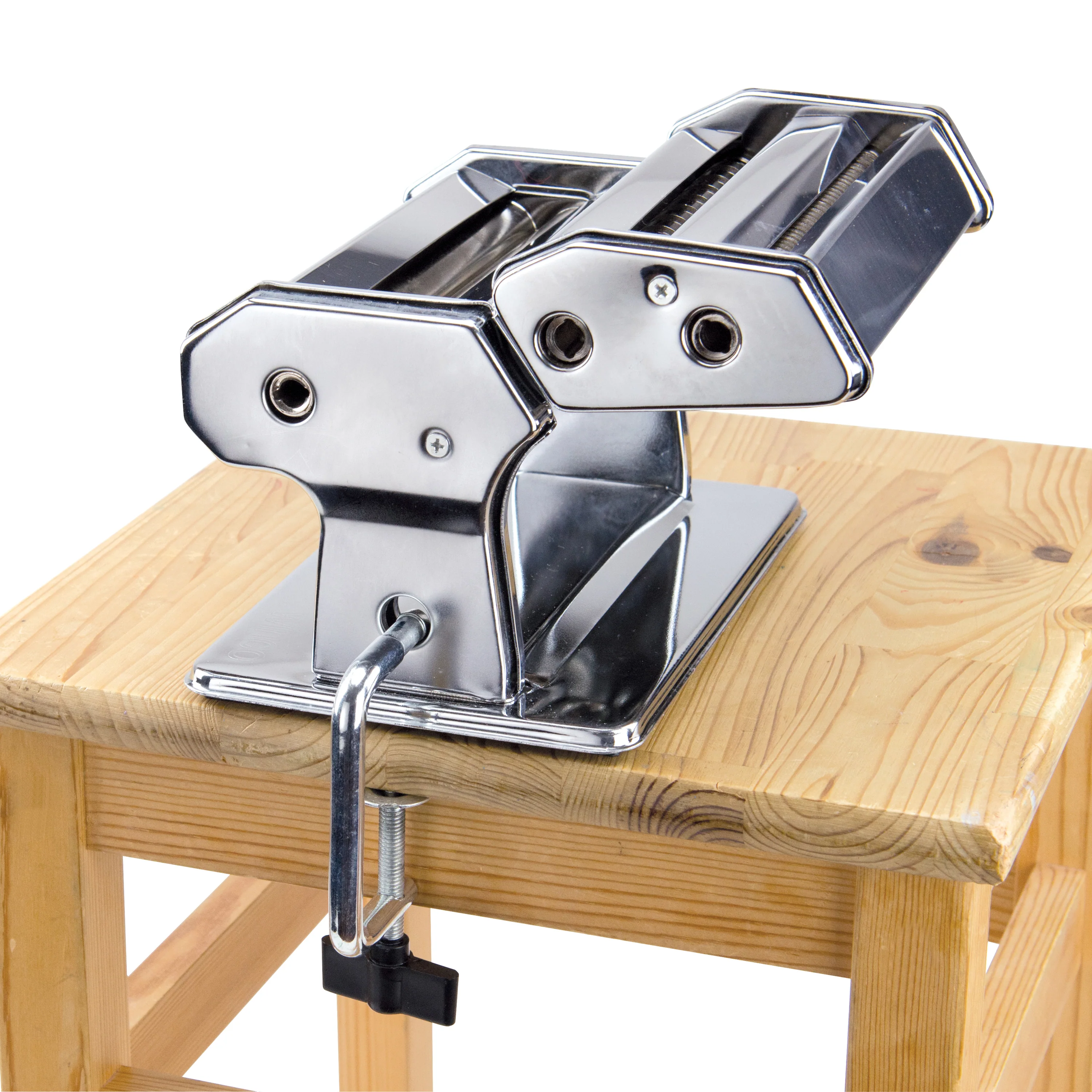Winco NPM-7 7 Inch Pasta Maker Manual Chrome Plated Stainless Steel with Detachable Cutter - Image 2