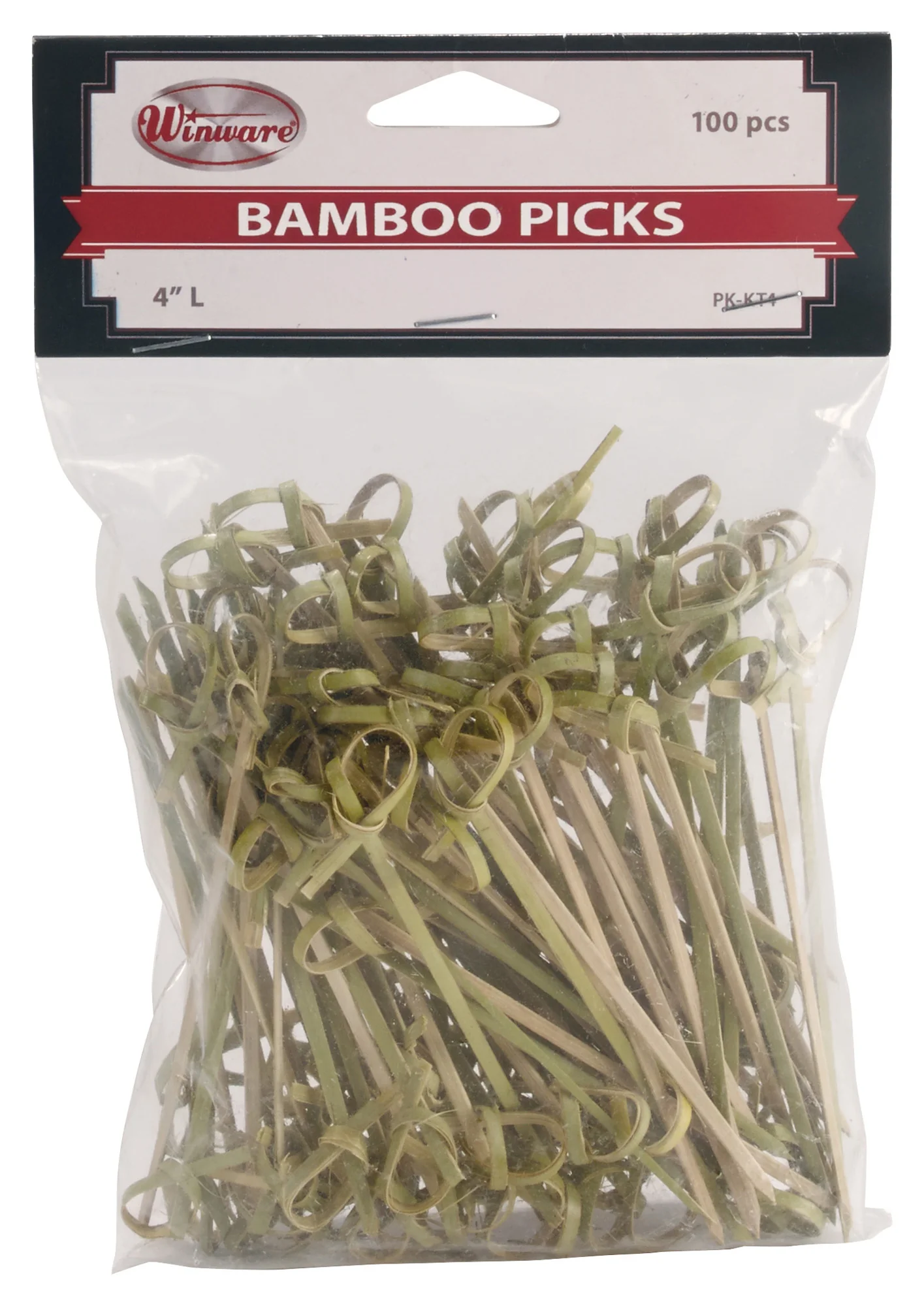 Winco PK-KT4 4 Inch Bamboo Picks Knotted Top 100 Packs - Image 2