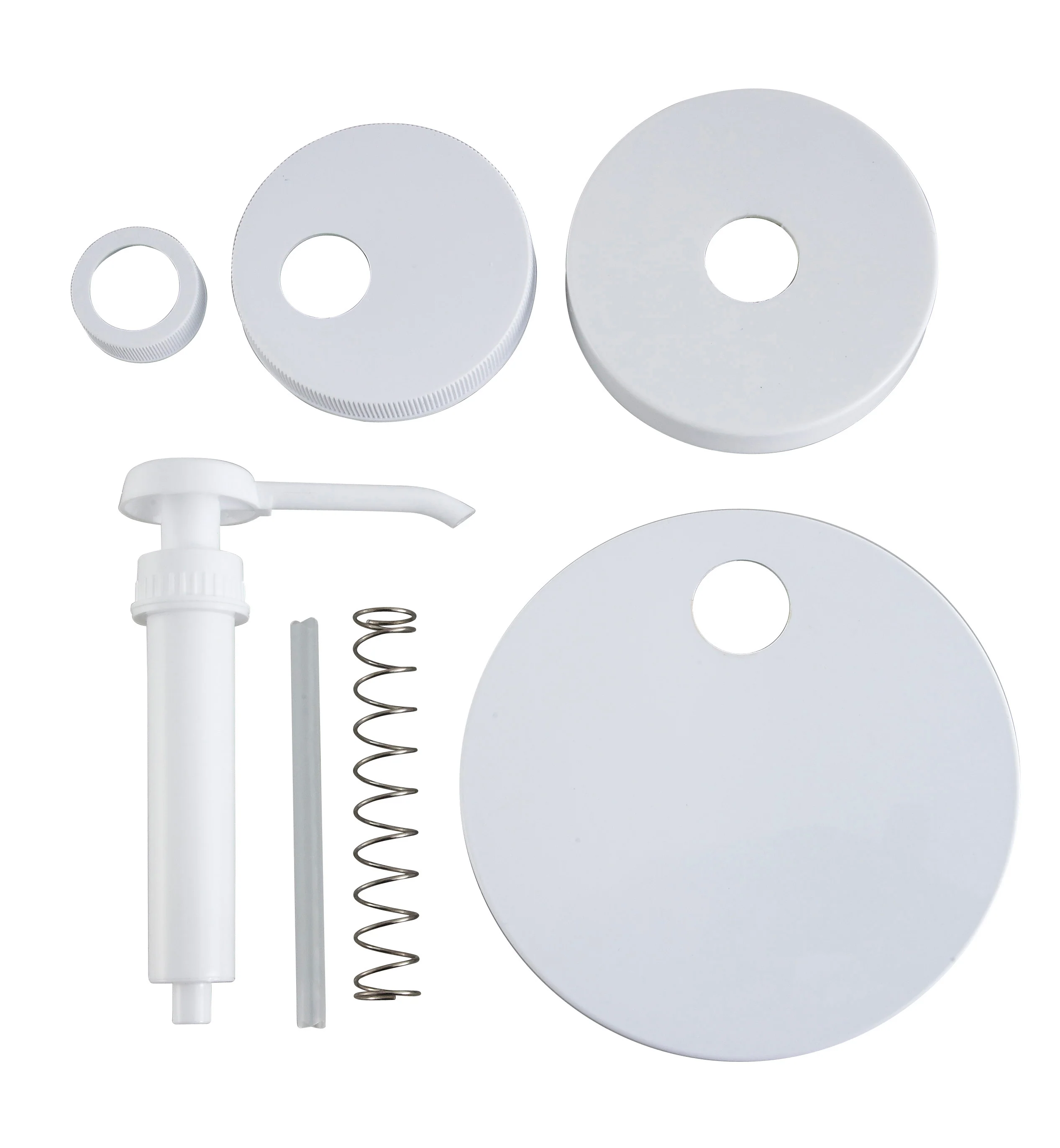 Winco PKT-6 9 Inch Pump Kit with 5 Lids Plastic White Condiment Syrup Pump - Image 2