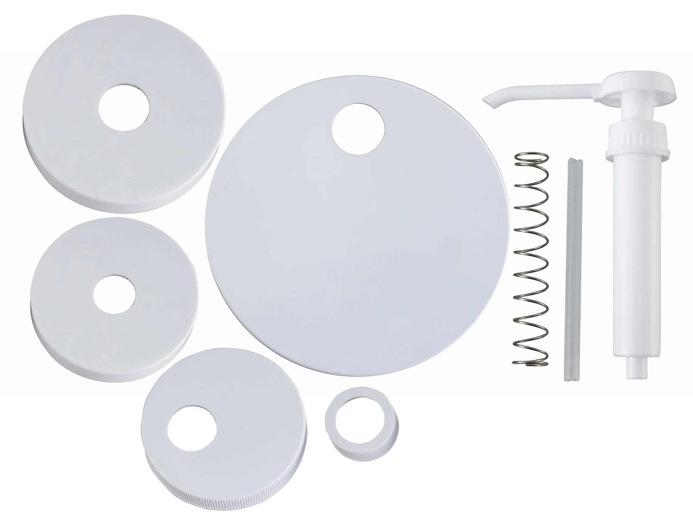 Winco PKT-6 9 Inch Pump Kit with 5 Lids Plastic White Condiment Syrup Pump - Image 4