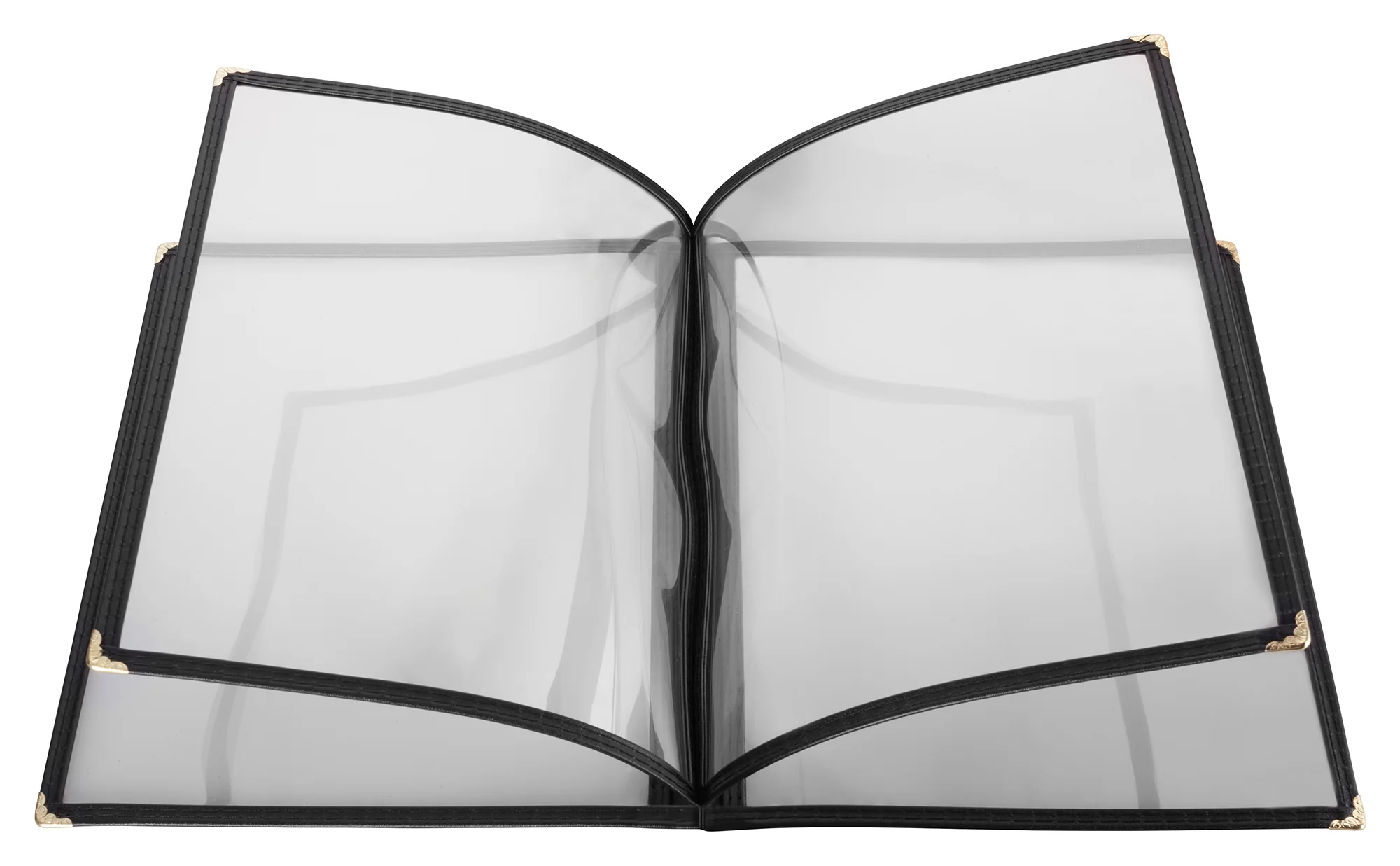 Winco PMCF-9K 9-5/8 Inch Quad Fold Menu Cover with Double Stitched Edging Plastic Black