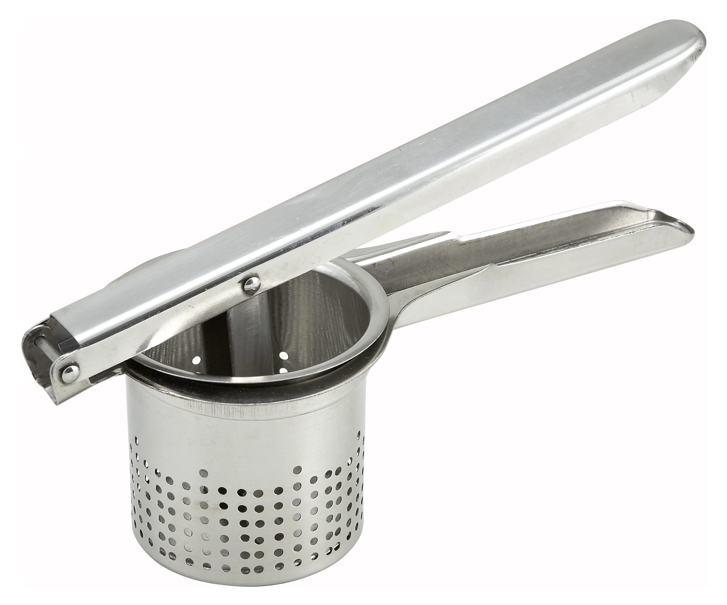 Winco PR-9 10 Inch Length Round Potato Ricer Stainless Steel Manual with Ergonomic Design
