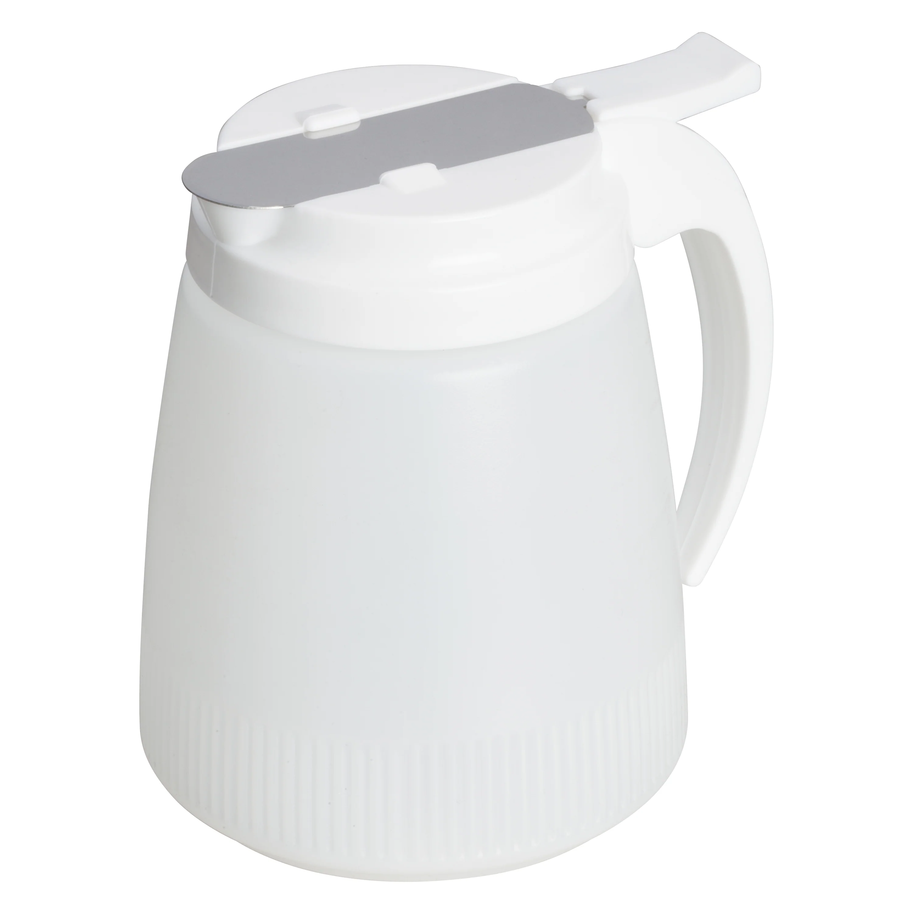 Winco PSUD-48 48 Oz Syrup Dispenser with Plastic Lid and Stainless Steel Slide Cover - Image 2