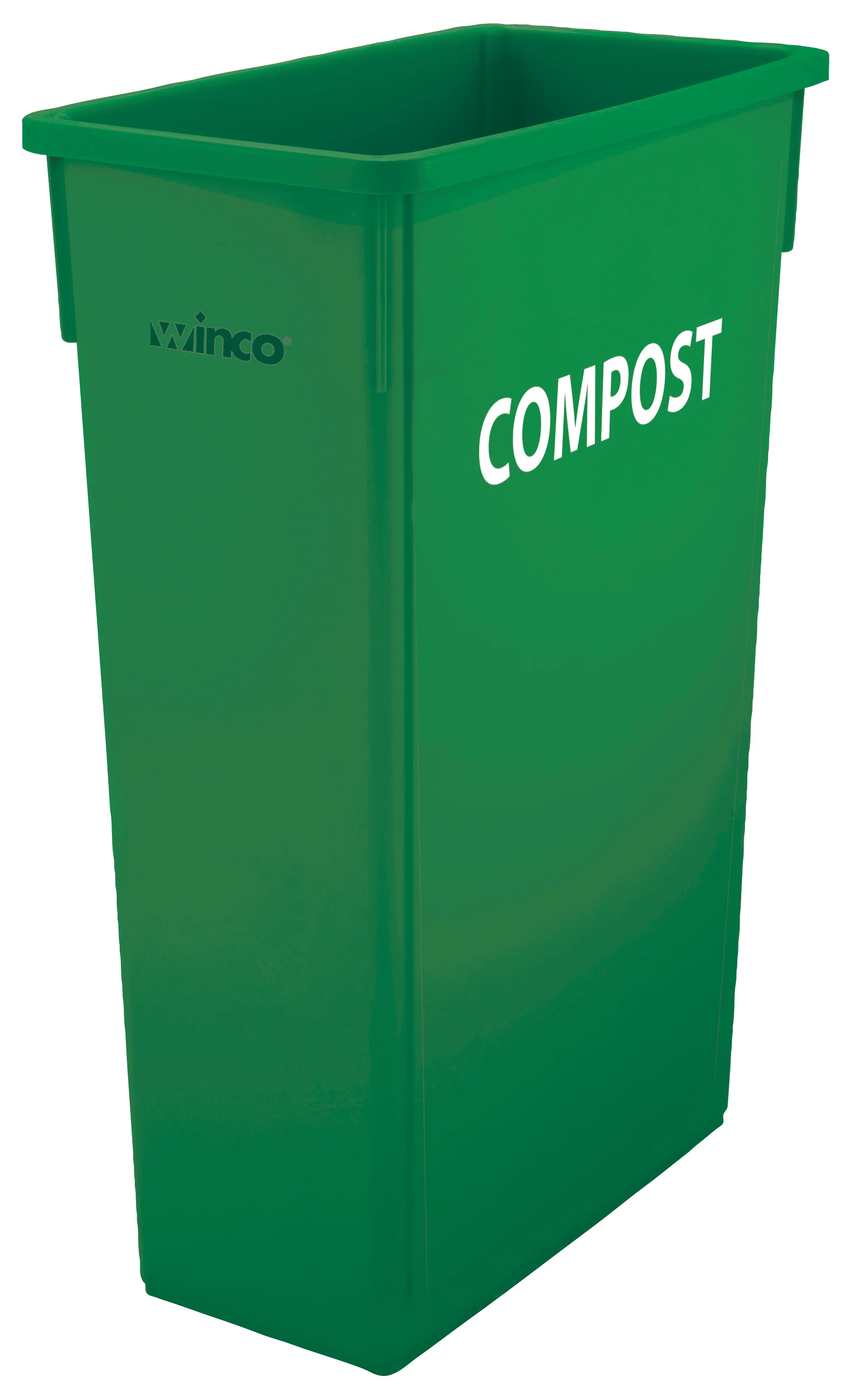 Winco PTC-23GRC 23 Gallon Slender Trash Can Green with Compost Sign HDPE