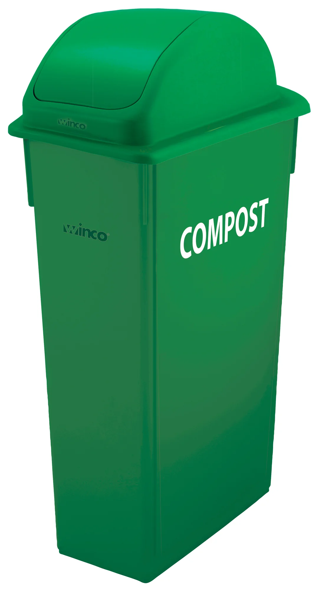 Winco PTC-23GRC 23 Gallon Slender Trash Can Green with Compost Sign HDPE - Image 2