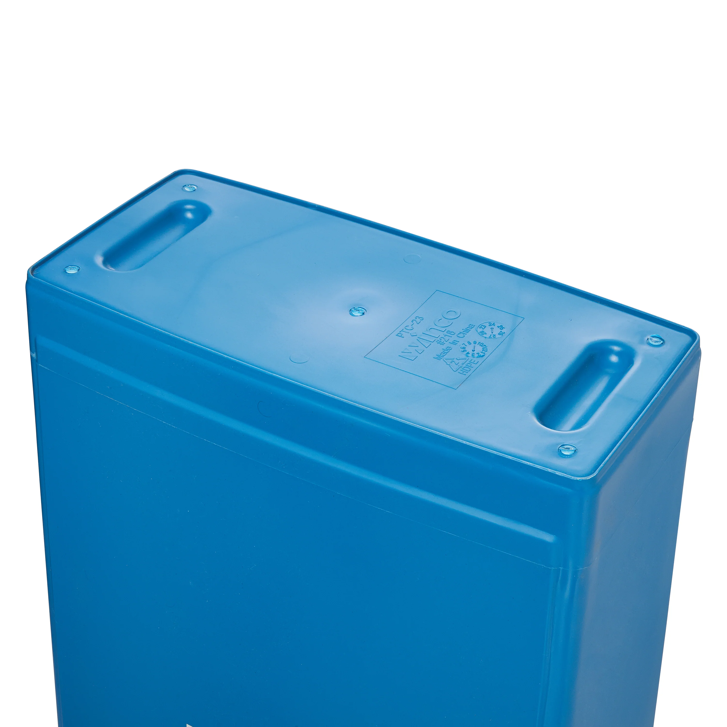 Winco PTC-23L 23 Gal Slender Recycling Receptacle with Recycle Sign Blue HDPE - Image 2