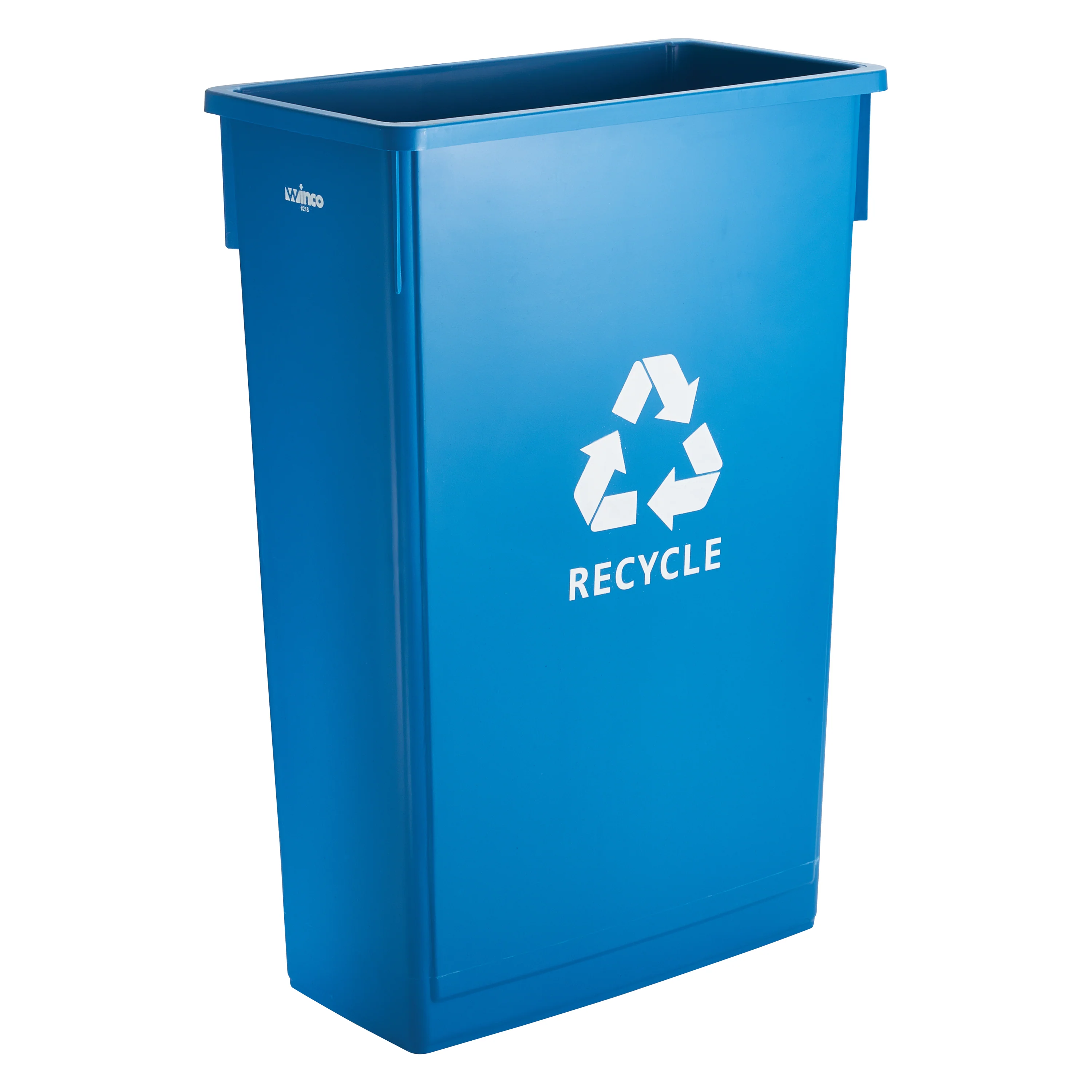 Winco PTC-23L 23 Gal Slender Recycling Receptacle with Recycle Sign Blue HDPE - Image 5
