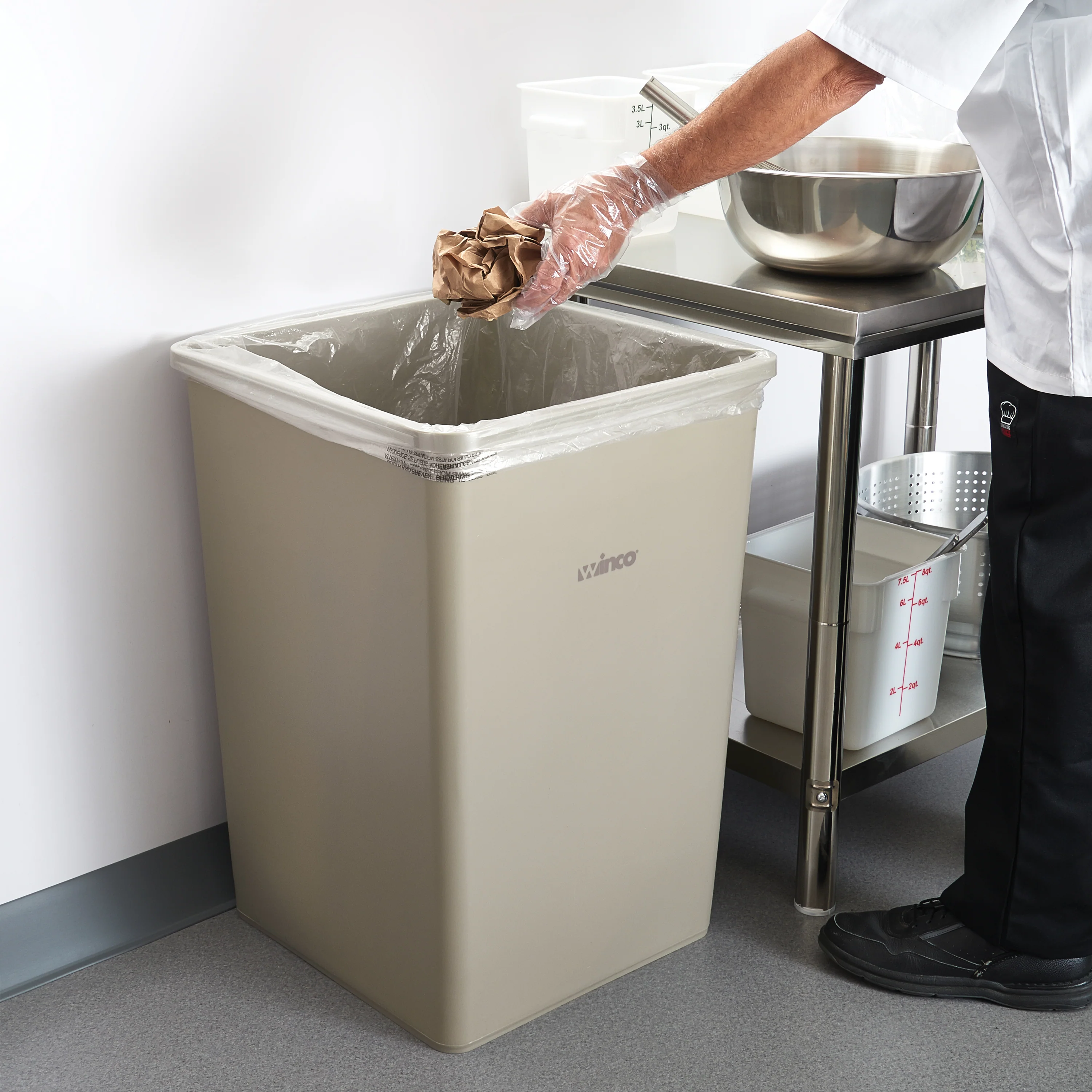 Winco 35 Gallon Square Trash Can - Beige Heavy-Duty LDPE - Image 4