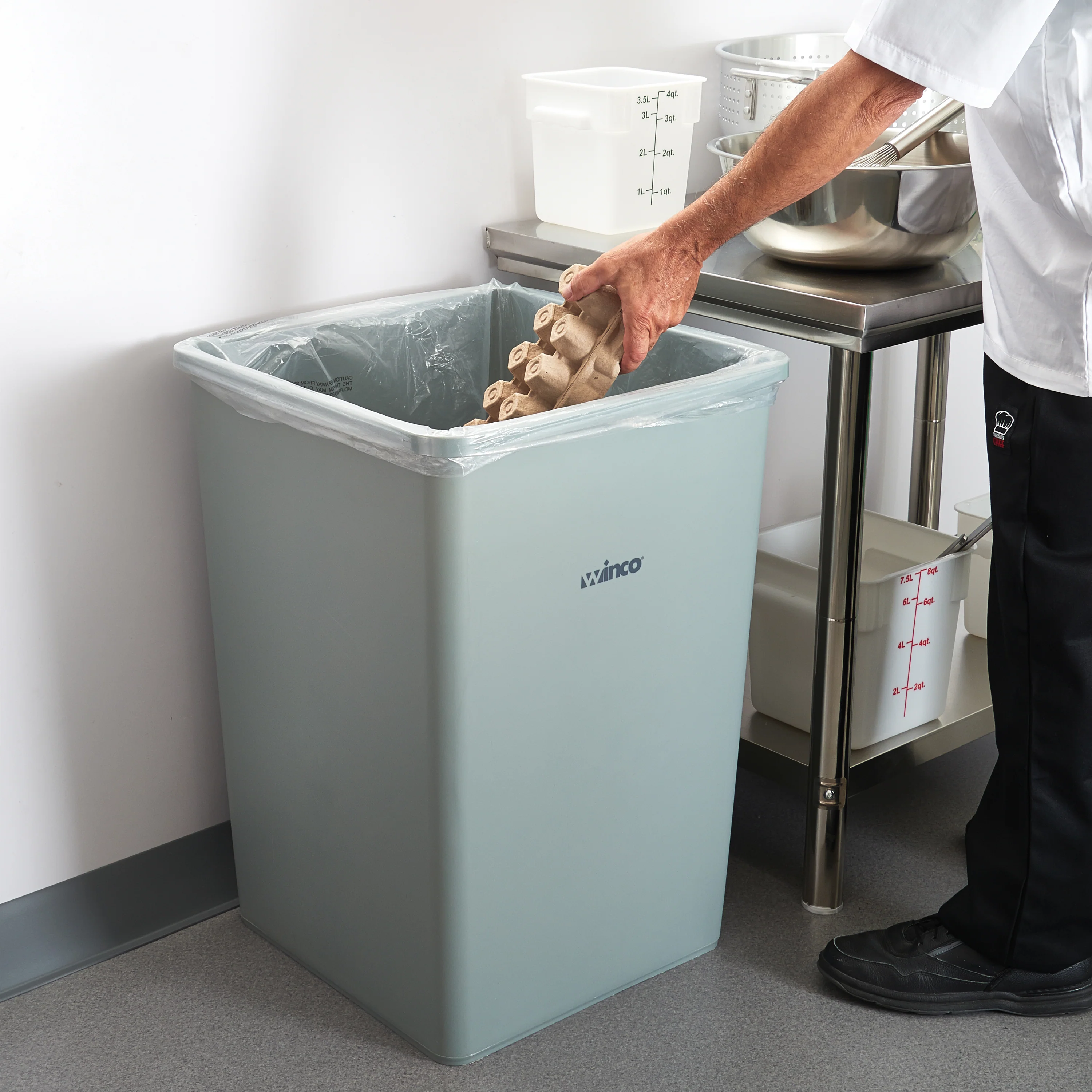 Winco 35 Gallon Square Heavy-Duty Trash Can - Gray LDPE - Image 2