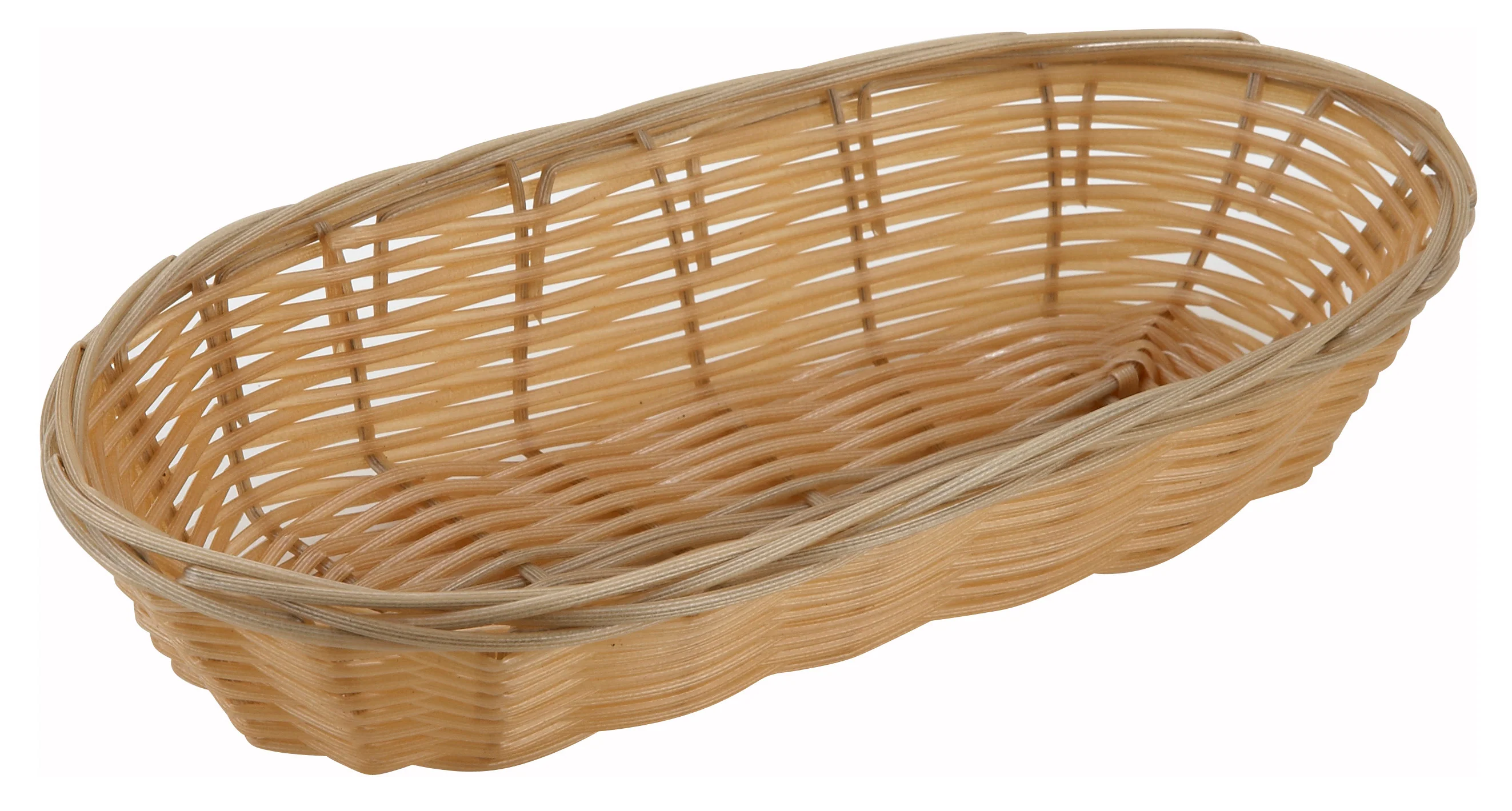 Winco PWBN-9B 9 Inch Long Oval Woven Basket with Tan Polypropylene - Image 2