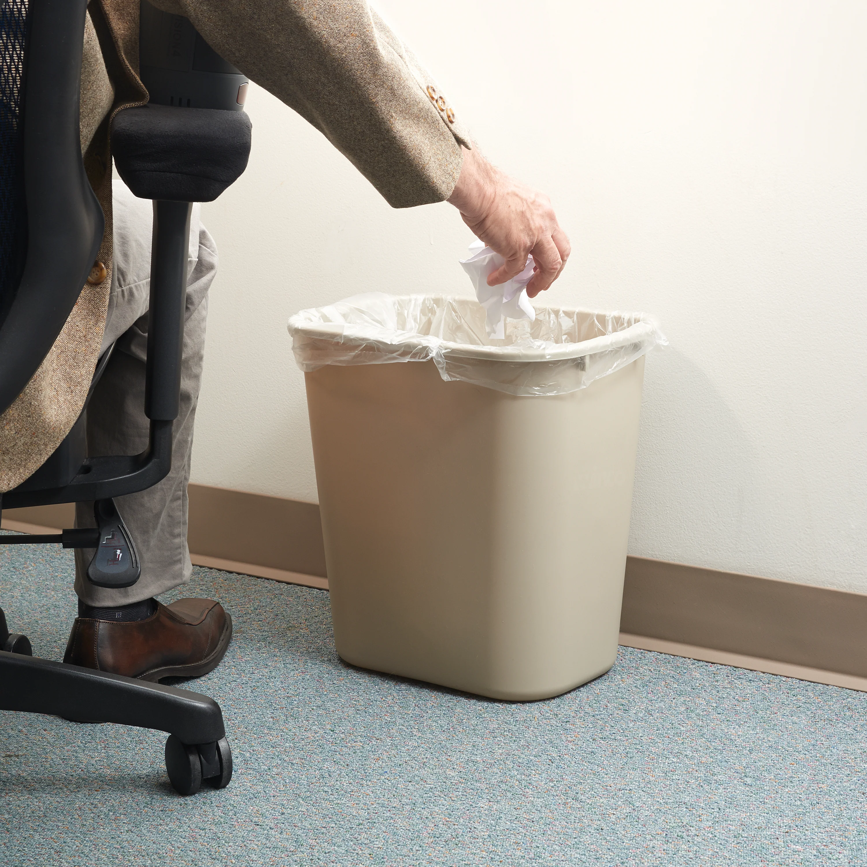 Winco PWR-28BE 28 Qt. Wastebasket Rectangular Beige LDPE - Image 3