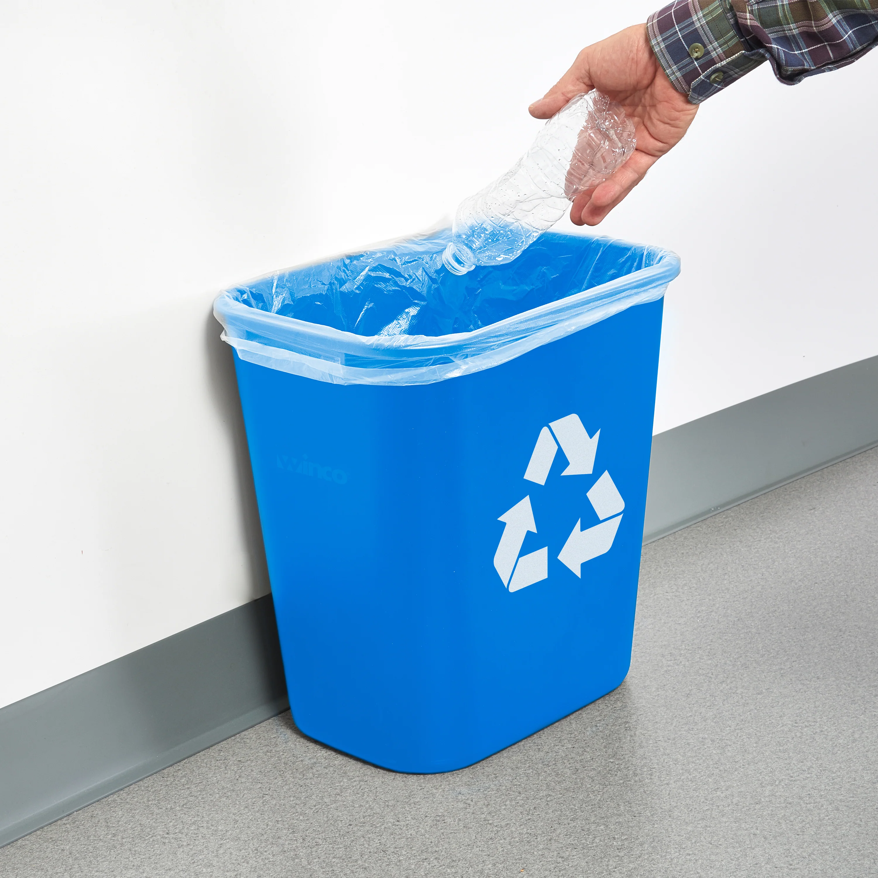 Winco PWR-28L 28 Qt Recycling Wastebasket Blue LDPE Rounded Edges - Image 2
