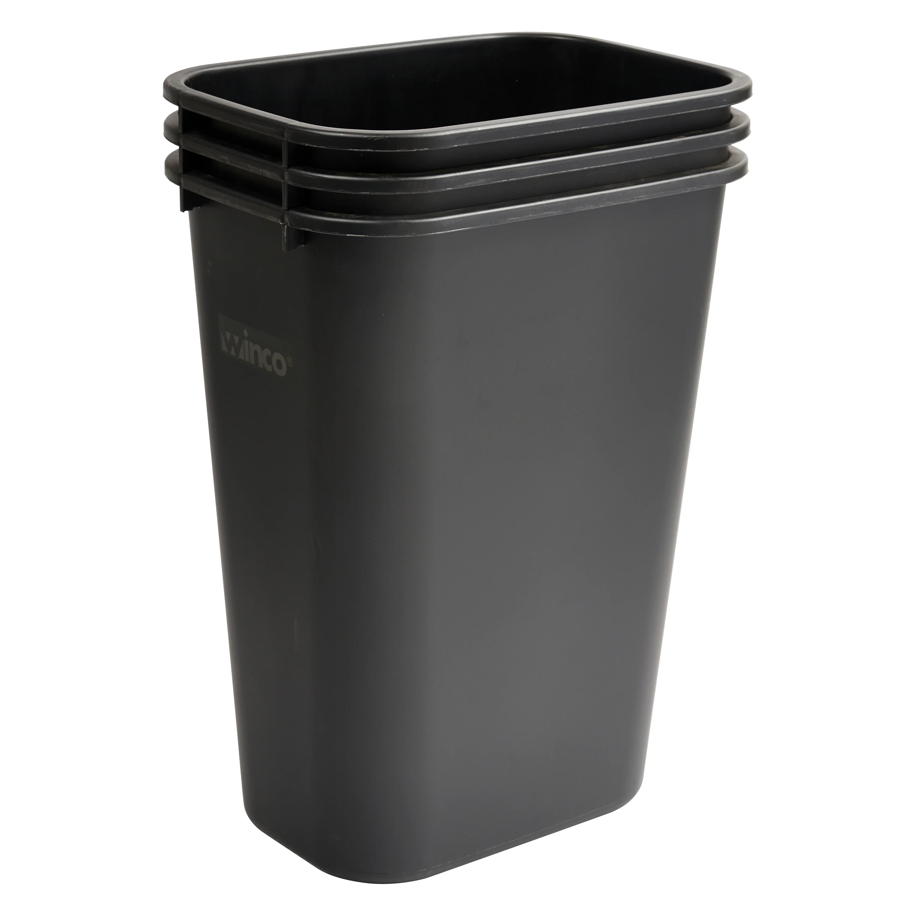Winco PWR-41K 41 Quart Wastebasket Black LDPE Rectangular Rounded Edges - Image 2