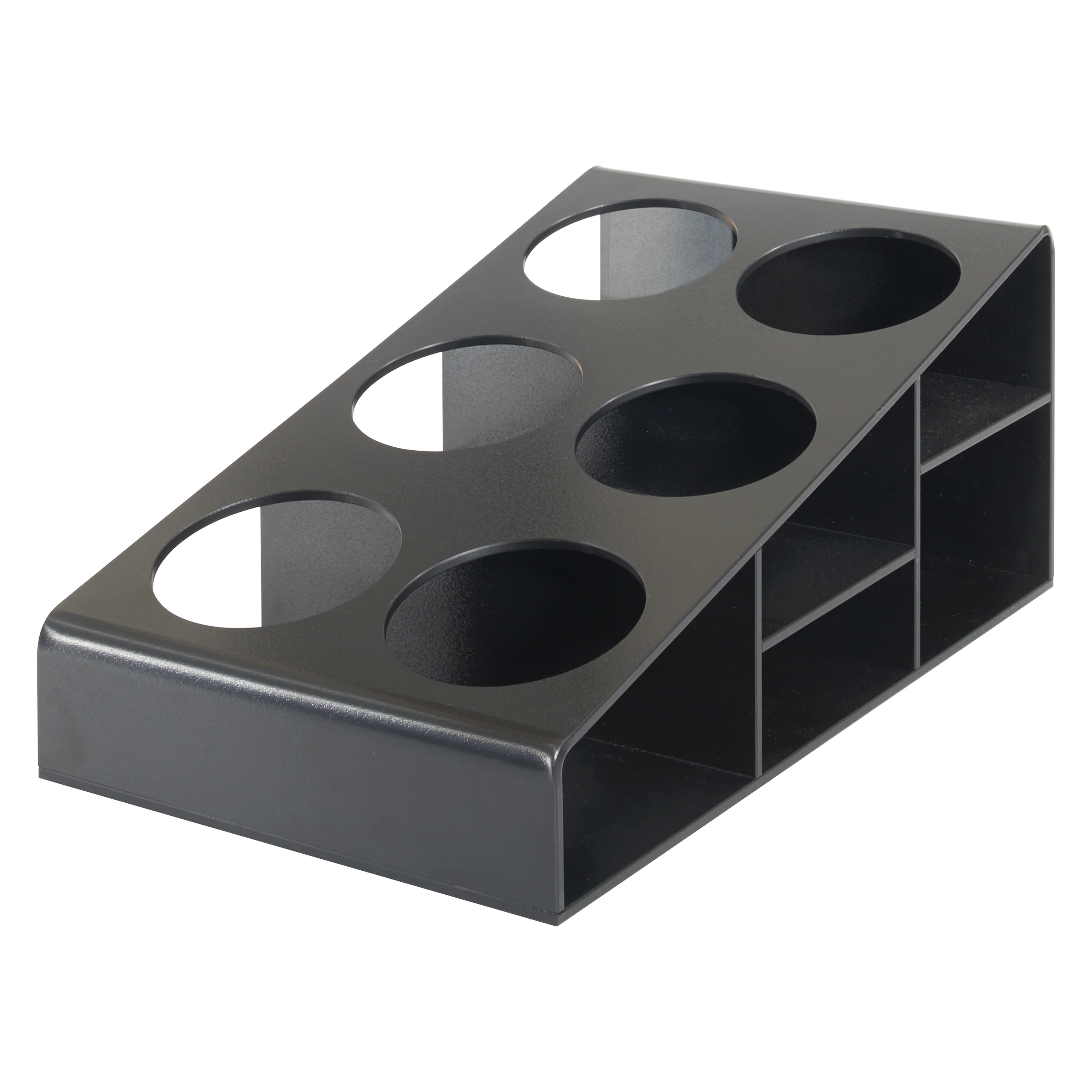 Winco SBO-6C Syrup/Condiment Bottle Organizer, 6-Compartments, 3.5"Dia, Plastic, Black - Image 3