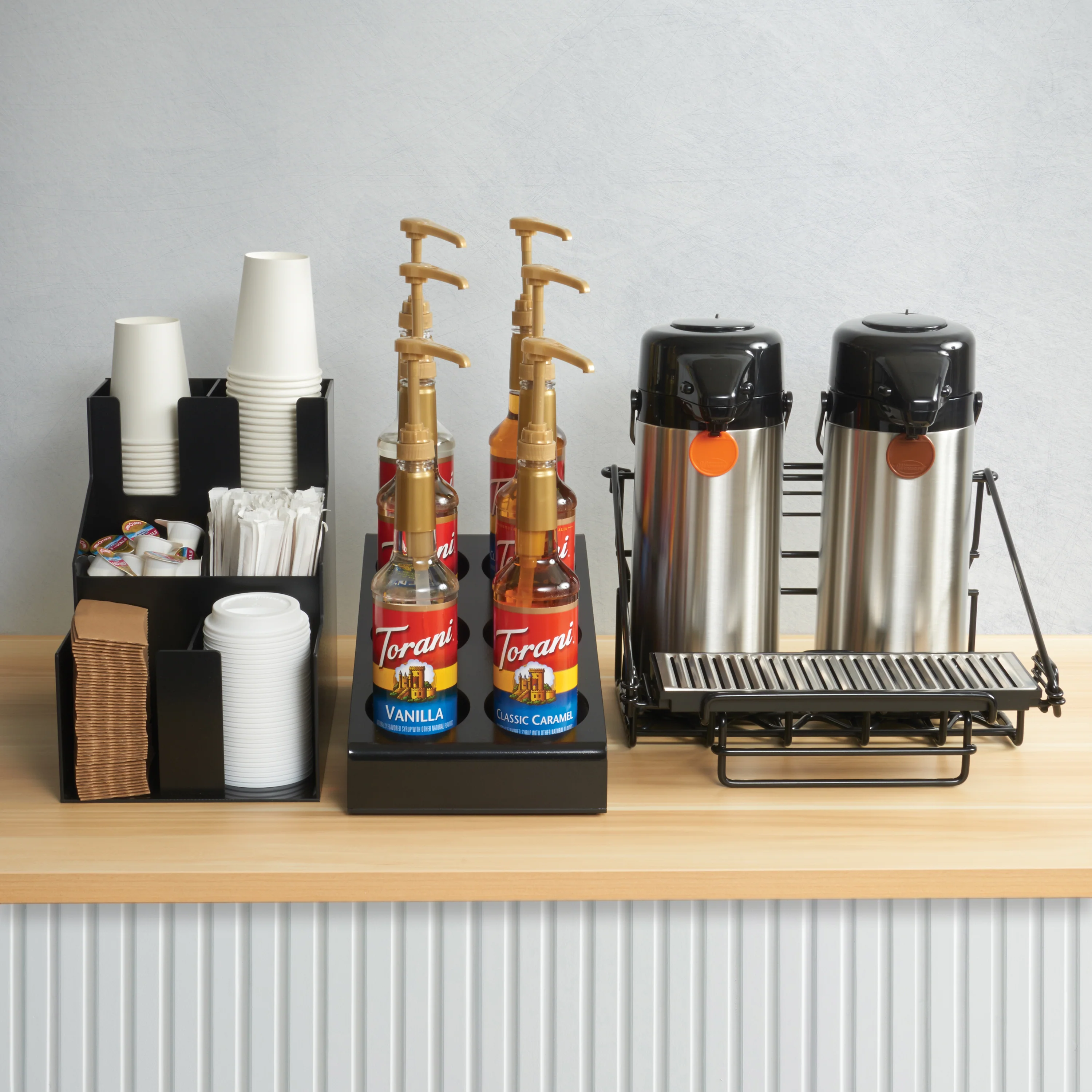 Winco SBO-6C Syrup/Condiment Bottle Organizer, 6-Compartments, 3.5"Dia, Plastic, Black - Image 4
